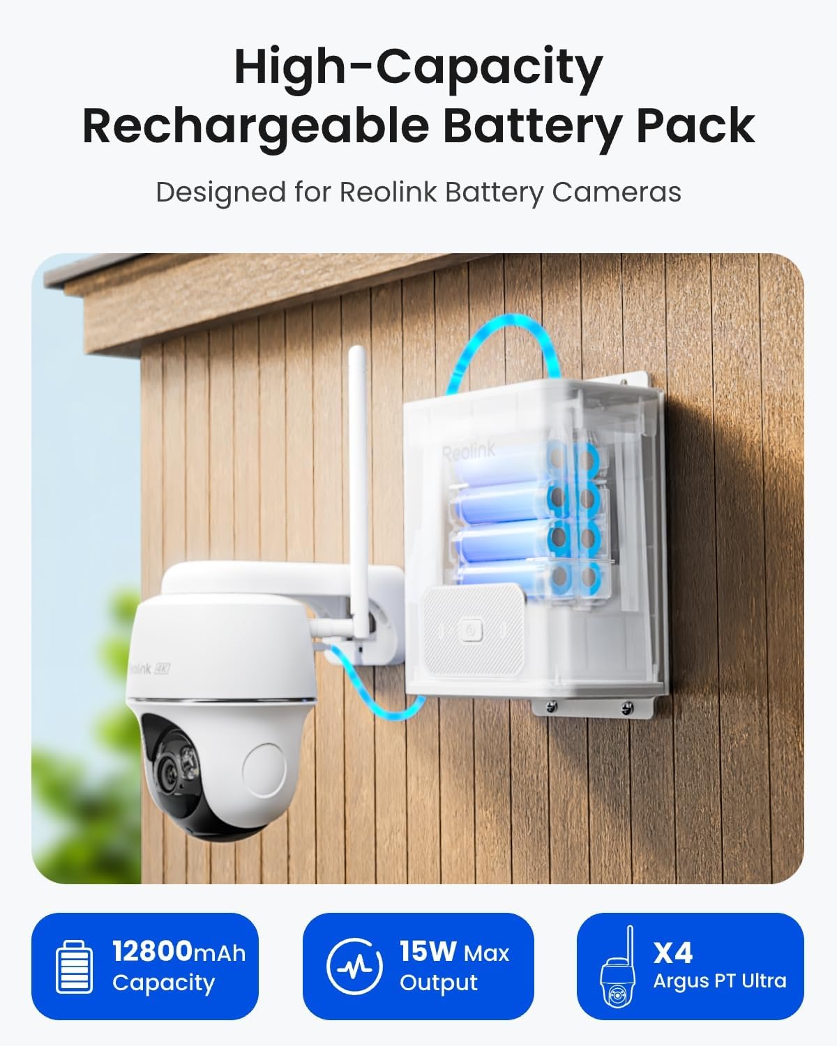 REOLINK High-Capacity Solar-Powered Battery Pack, Compatible Battery Cameras, Outdoor Use, RLA-BP1
