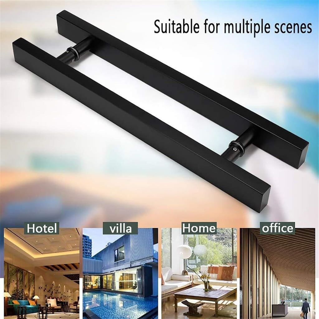 Door Handle Solid Standoffs Commercial Stainless Steel Office Push-Pull Door Glass Door Wooden Door Sliding Door Handle Black Square Tube Handle (Size : 800x400mm)