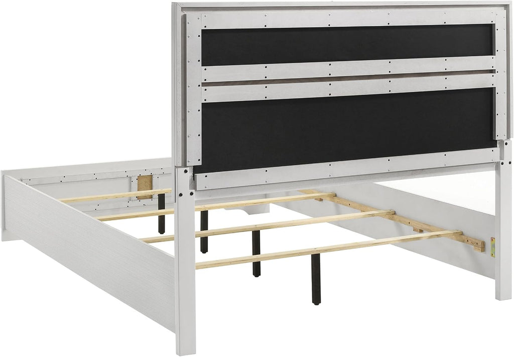 Coaster Home Furnishings Miranda Contemporary 5-Piece Bedroom Set Fabric Upholstered Full Size Panel Bed Frame 54-inch Headboard White 205110F-S5