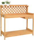 Outdoor Garden Potting Bench, Wooden Workstation Table w/Cabinet Drawer, Open Shelf, Lower Storage