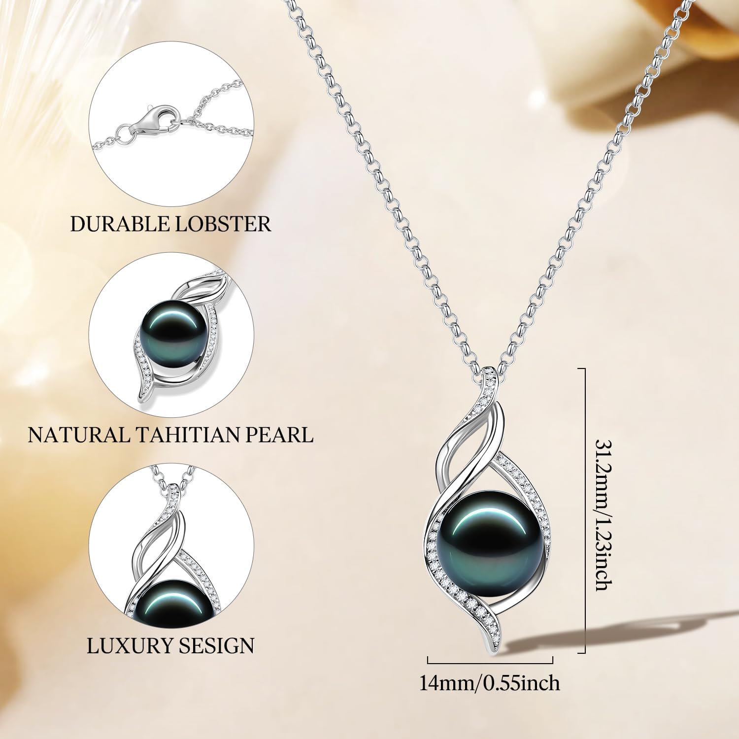 FANCIME Gift for Women Wife Natural Tahitian Pearl Necklace Sterling Silver Mysterious Ocean Treasure 10-12MM Black Pearl Luxury Jewelry Gift for Women, Mother, Wife, 16'+2' Adjustable