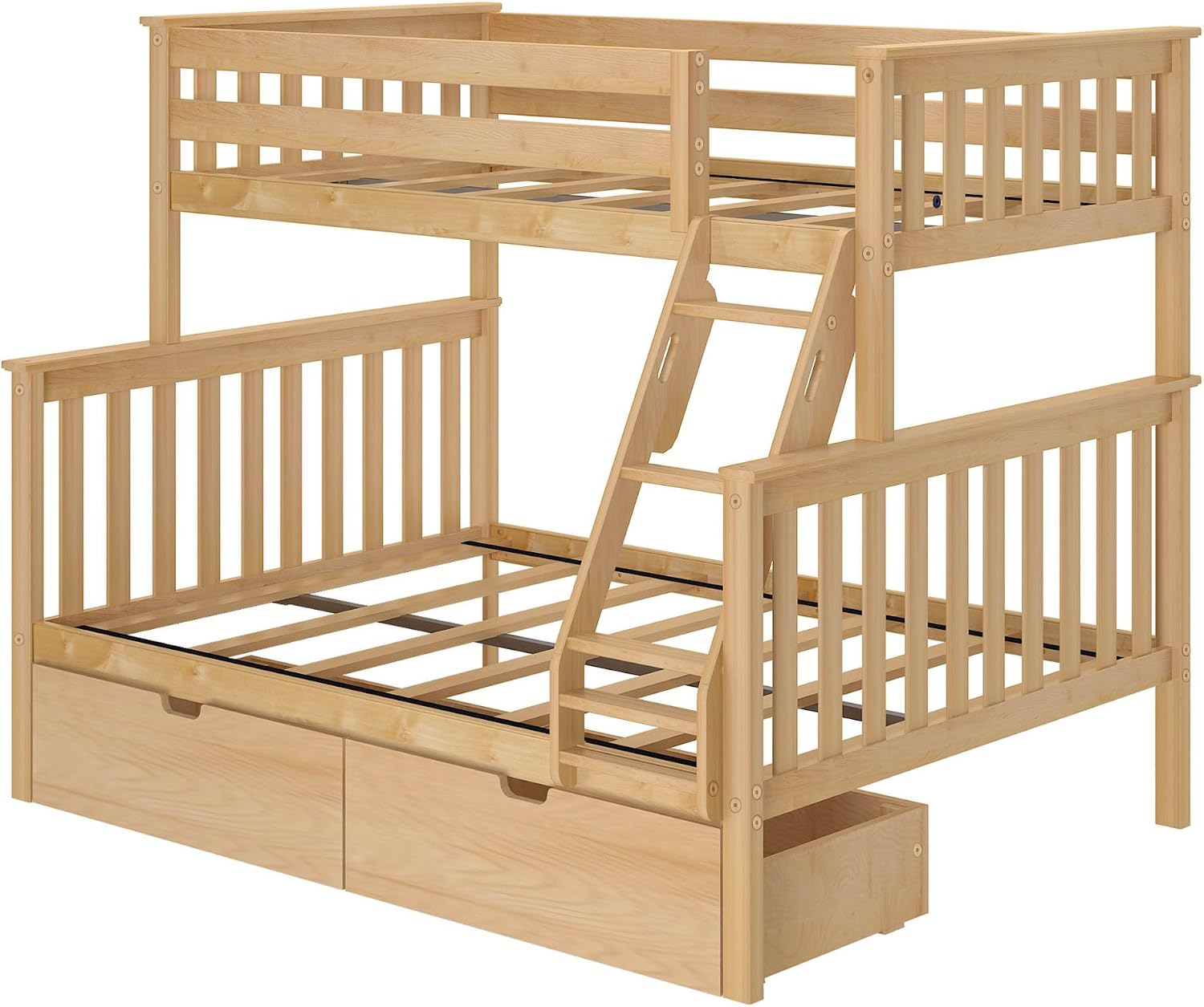 Max & Lily Classic Twin Over Full Bunk Bed, with Storage Drawers, Natural