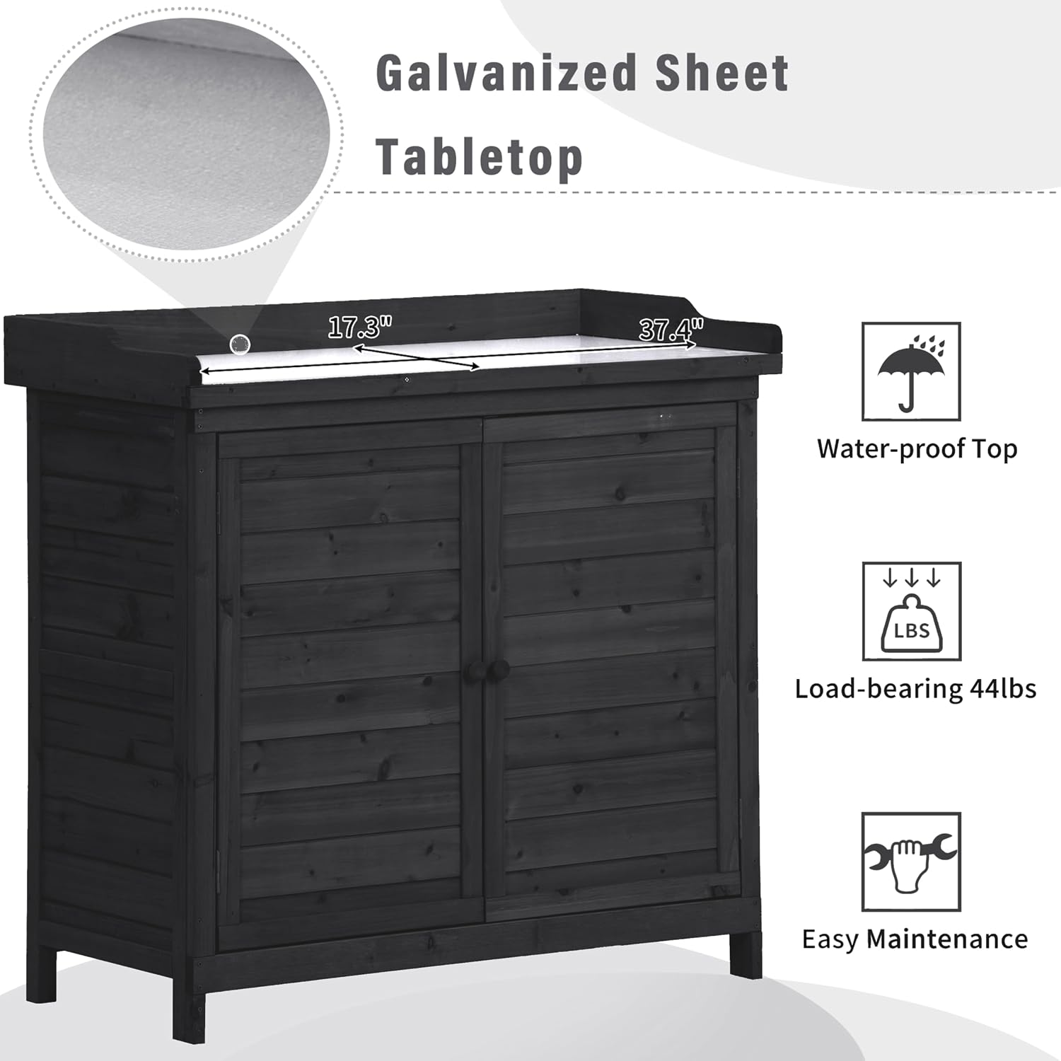 Outdoor 39' Potting Bench Table, Rustic Garden Wood Workstation Storage Cabinet Garden Shed with 2-Tier Shelves and Side Hook, Orange,for Outdoor Indoor Use (Black)