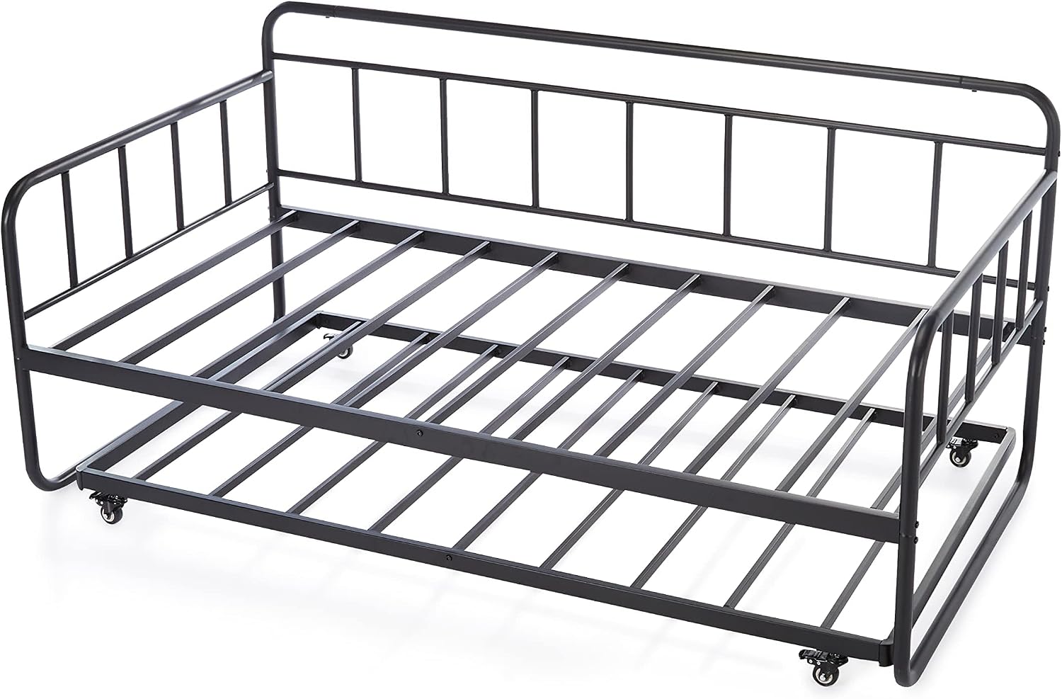 Amazon Basics Twin Daybed and Trundle Bed Frame Set, Space Saving Steel Slat Support, Easy Assembly, Twin Size, Black, 77.3 x 40 x 35.4 in
