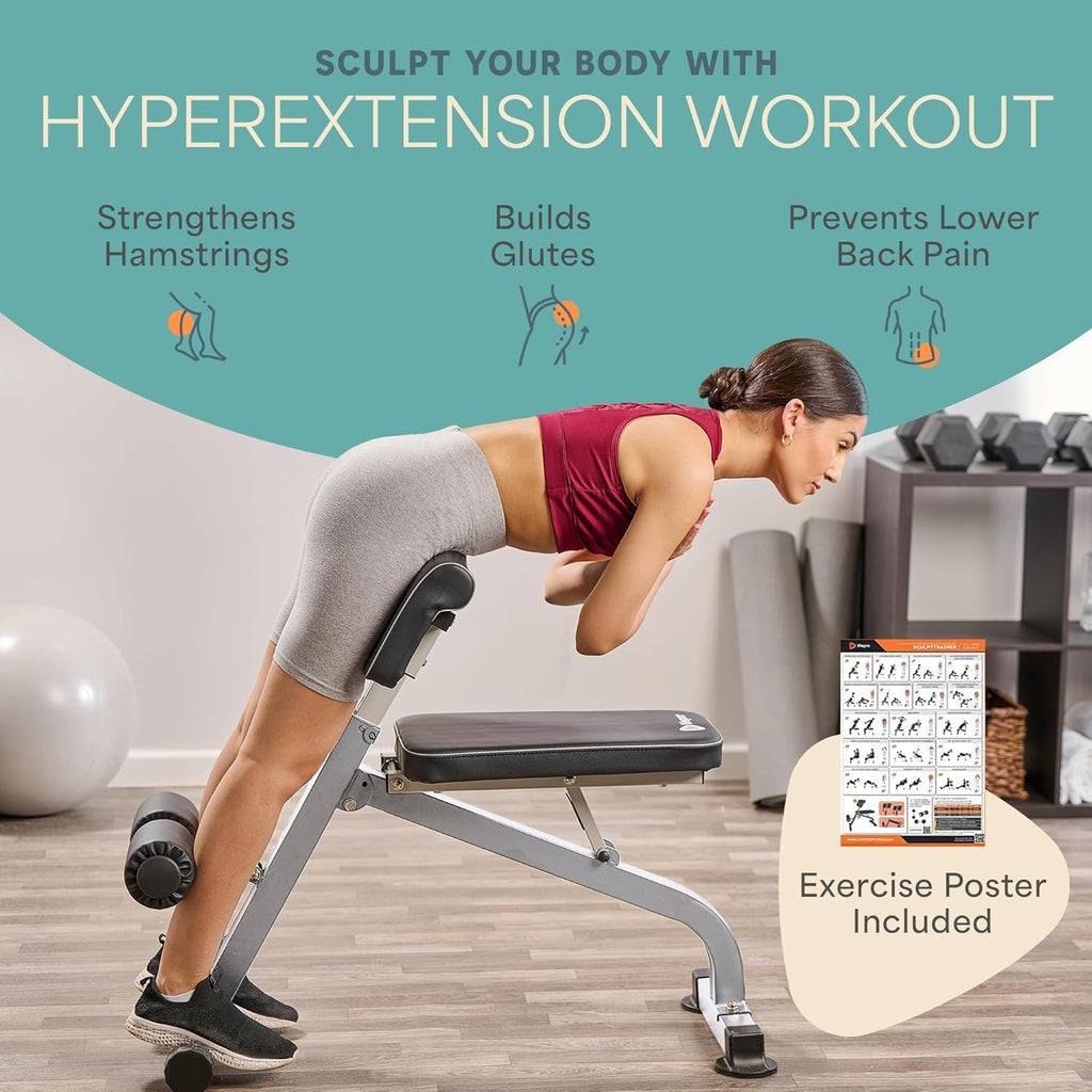 LifePro SculptTrainer Roman Chair with 330 lb Capacity — Incline Adjustable Hyperextension Bench for All-in-One Body Workout — Foldable Home Gym Back Extension Machine for Glutes, Core & Lower Back