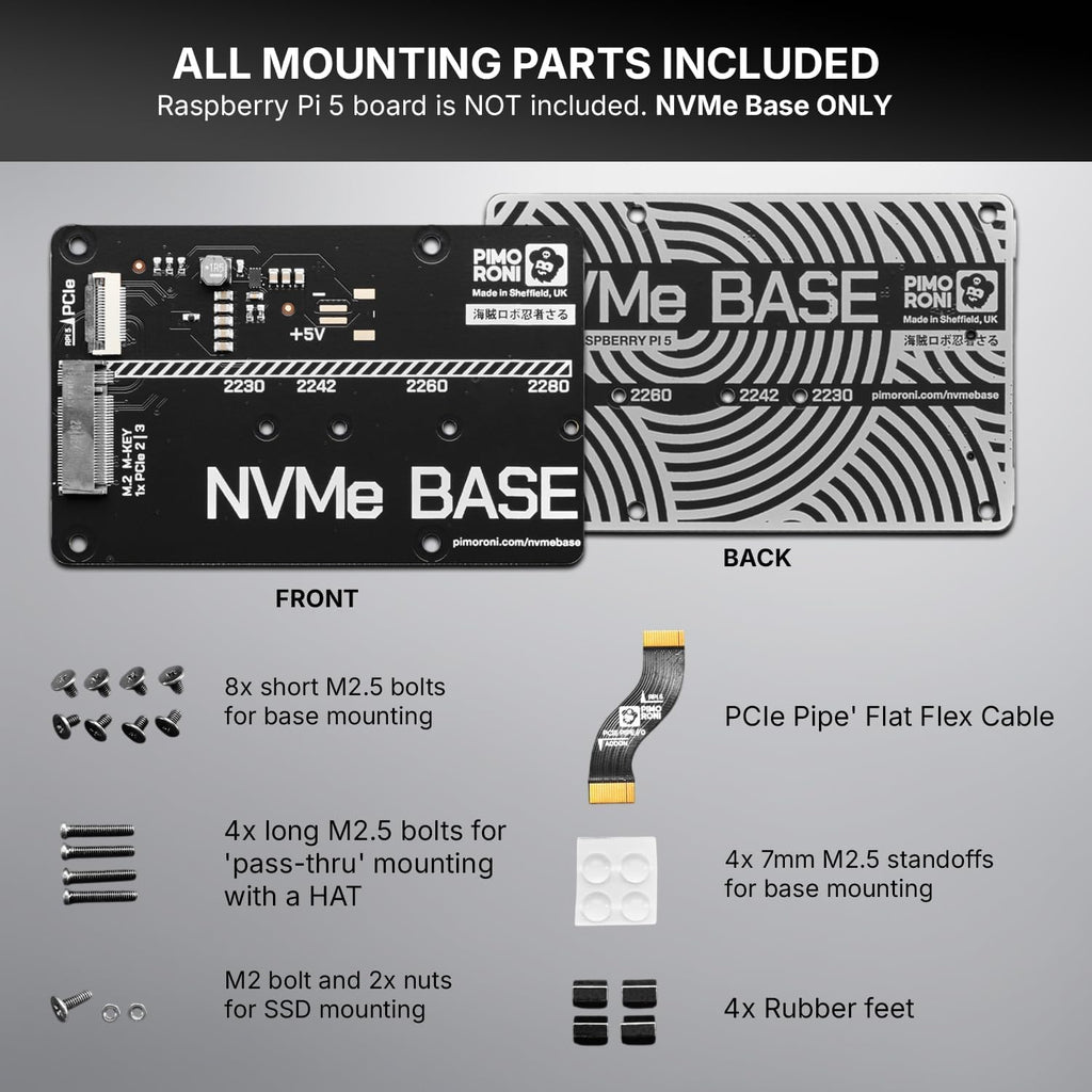 NVMe Base for Raspberry Pi 5 M.2 HAT PCIe Extension Board (M.2 2230 to 2280 Supported) (500 GB)