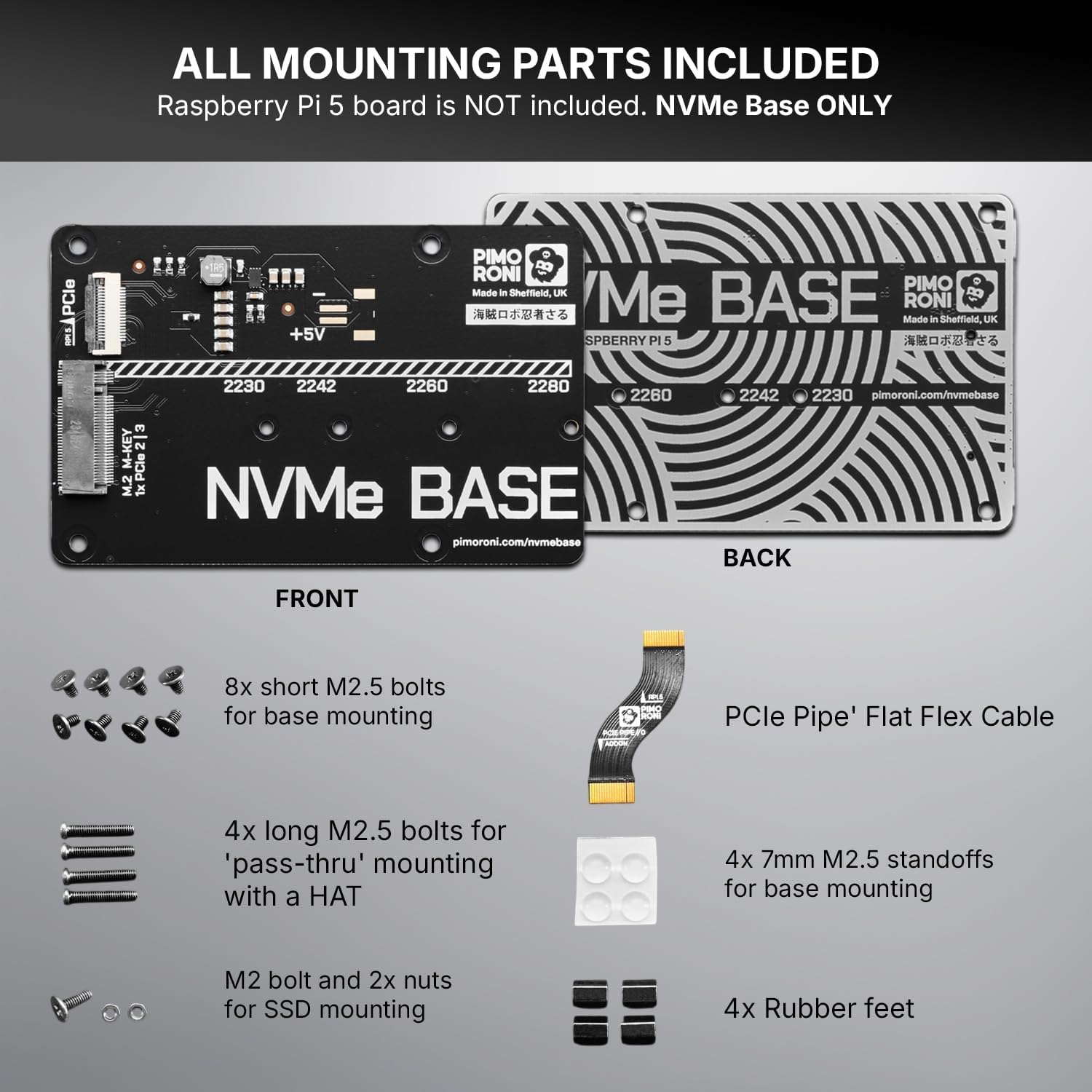 NVMe Base for Raspberry Pi 5 M.2 HAT PCIe Extension Board (M.2 2230 to 2280 Supported) (500 GB)