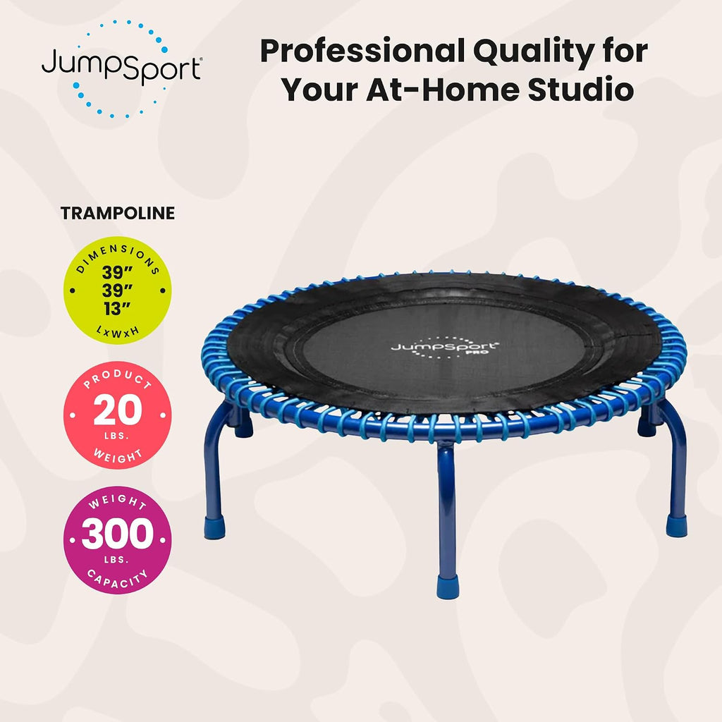 JumpSport 350 PRO 39 Inch Fitness Trampoline Indoor Rebounder Cardio Workout Equipment 300 lb Capacity