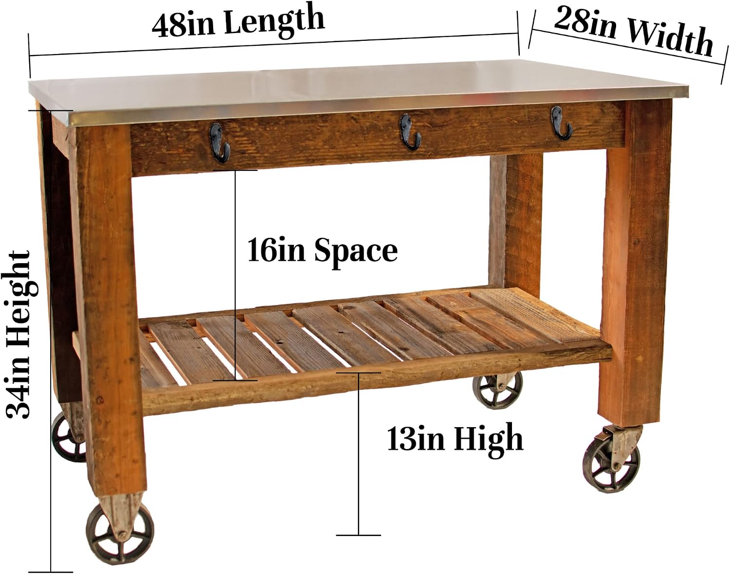Redwood Potting Table Rolling Cart Swivel Cast Iron Wheels with Brakes Outdoor Garden Work Bench (with Hardware & 5in Black Caster)