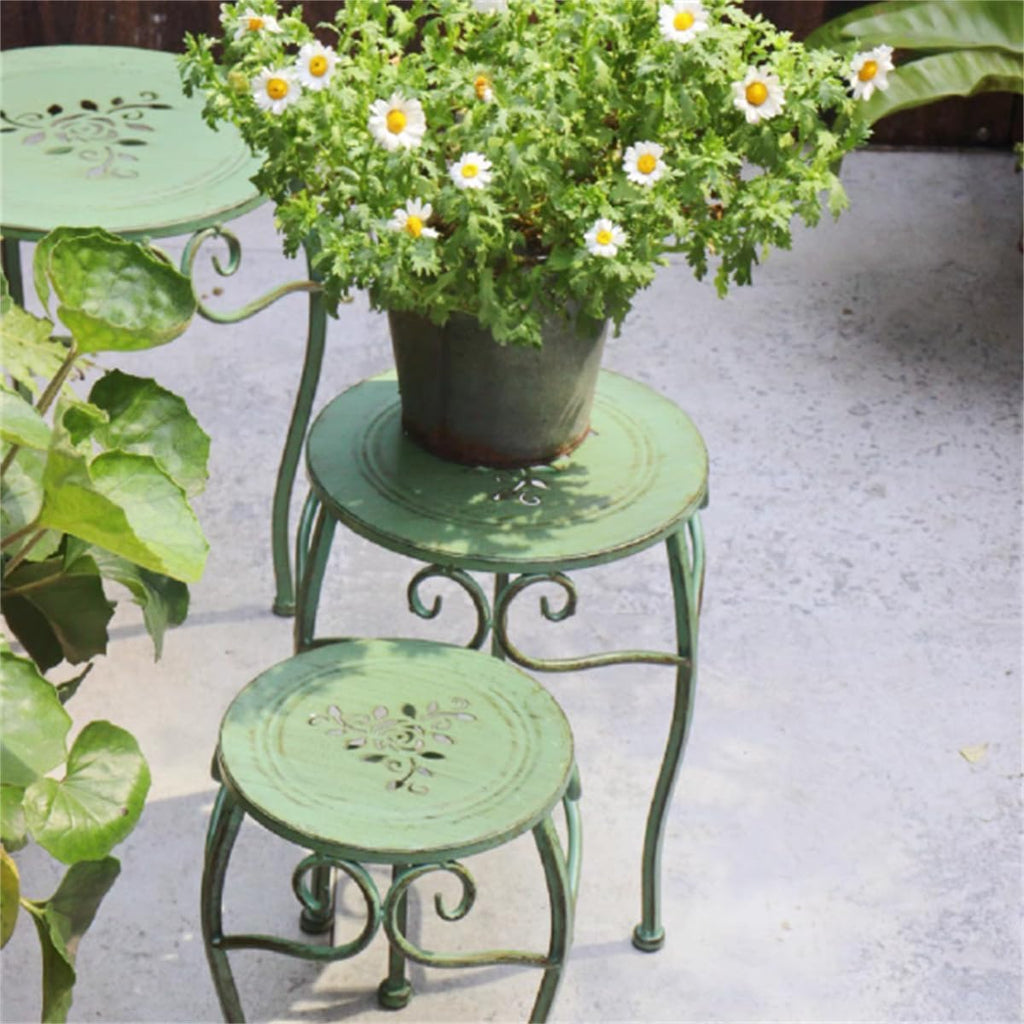 3Pcs Floor-Standing Flower Bench, Outdoor Cast Iron Flower Stand,Heavy Duty Wrought Iron Flower Pot Stand,Outdoor Garden Potting Bench Table,for Courtyard Garden Living Room,A