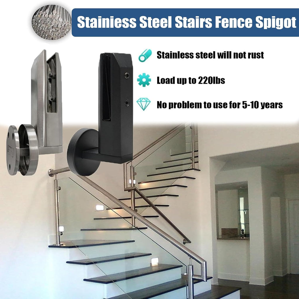 304 Stainless Steel Standoff Glass Clamp, Side-Mounted Spigot for 10-12.7mm (3/8' to 1/2') Thick Glass for Balcony, Garden Deck & Pool Fence Installation,Black,4 Pack