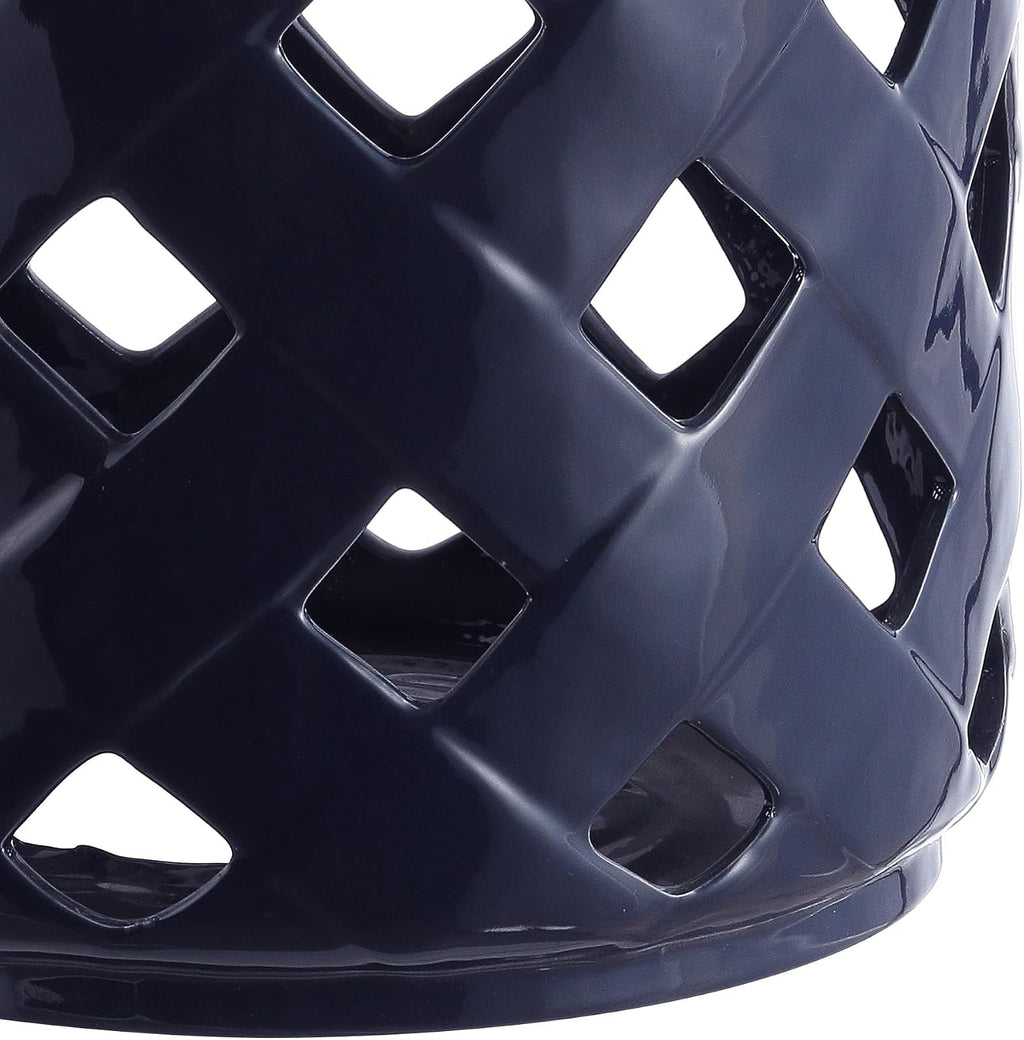 Safavieh ACS4574A Home Betli Navy Ceramic Lattice 17-inch Indoor/Outdoor Side Table Garden Stool