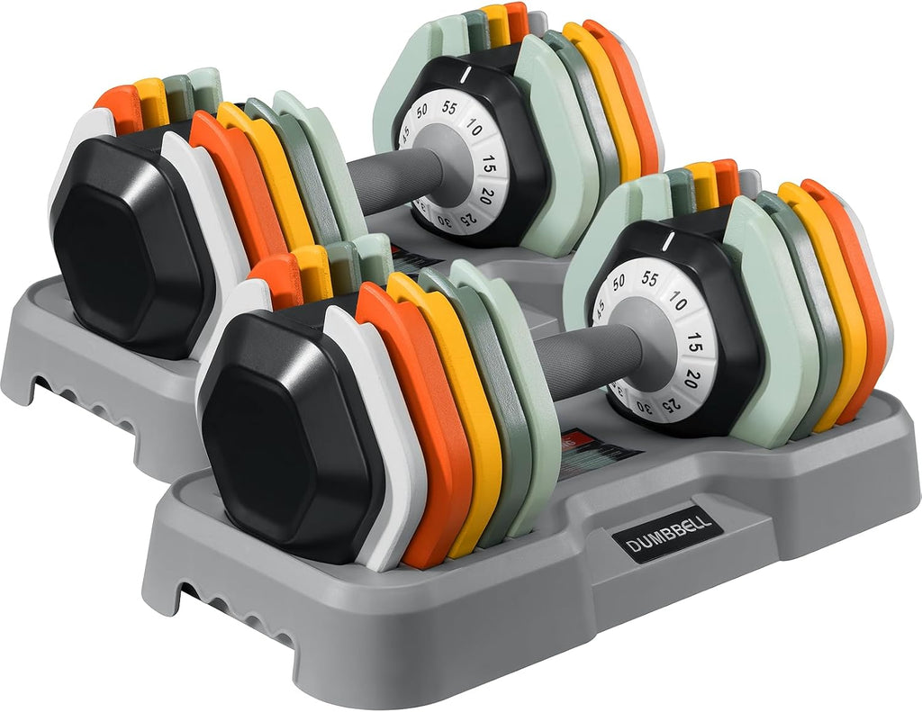 AOTOB Adjustable Dumbbell Set 25/55 Lbs (Pair), Fast Weight Adjustment with Anti-Slip Turning Handle, Space-Saving for Home Gym, Strength Training Equipment for Men & Women