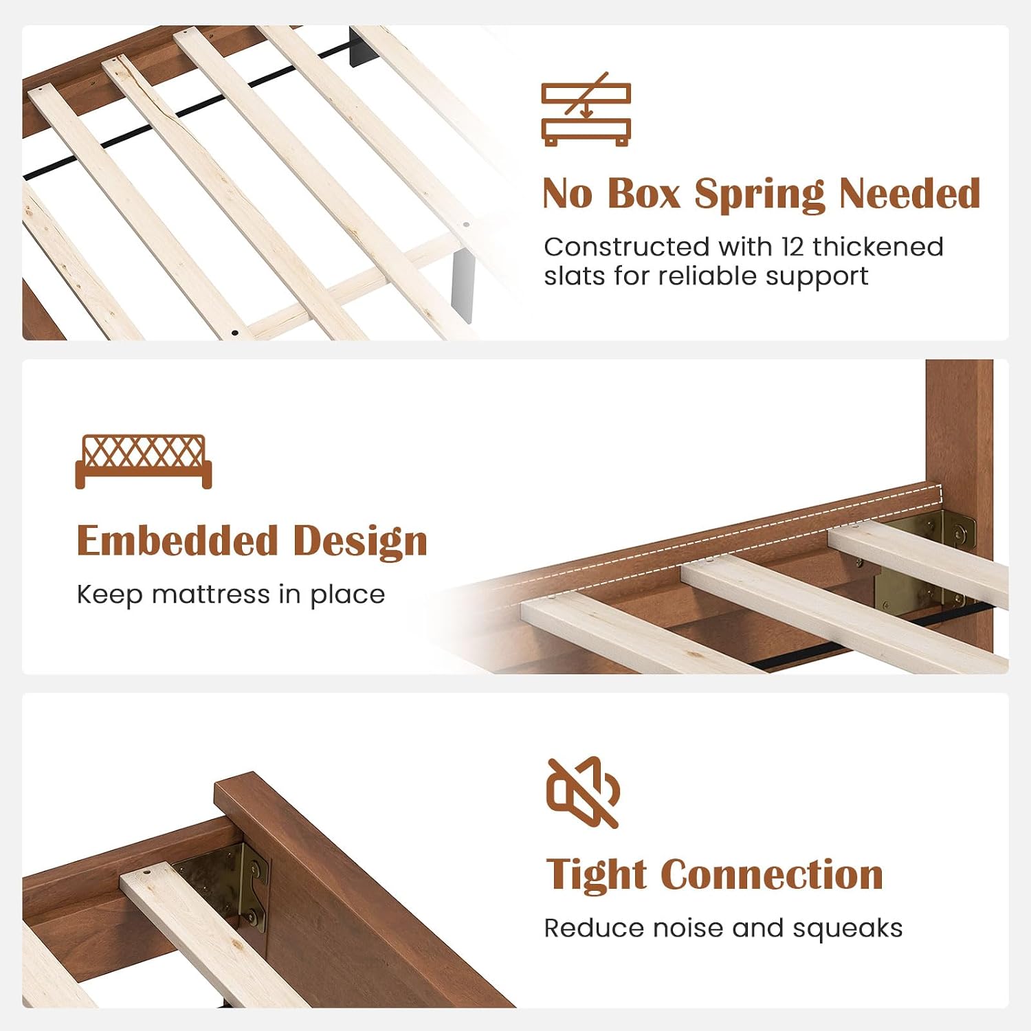 GOFLAME Full Size Wood Bed Frame, Mid-Century Modern Platform Bed with Headboard, Solid Wood Legs, Mattress Foundation with 12 Wooden Slats, No Box Spring Needed, Walnut
