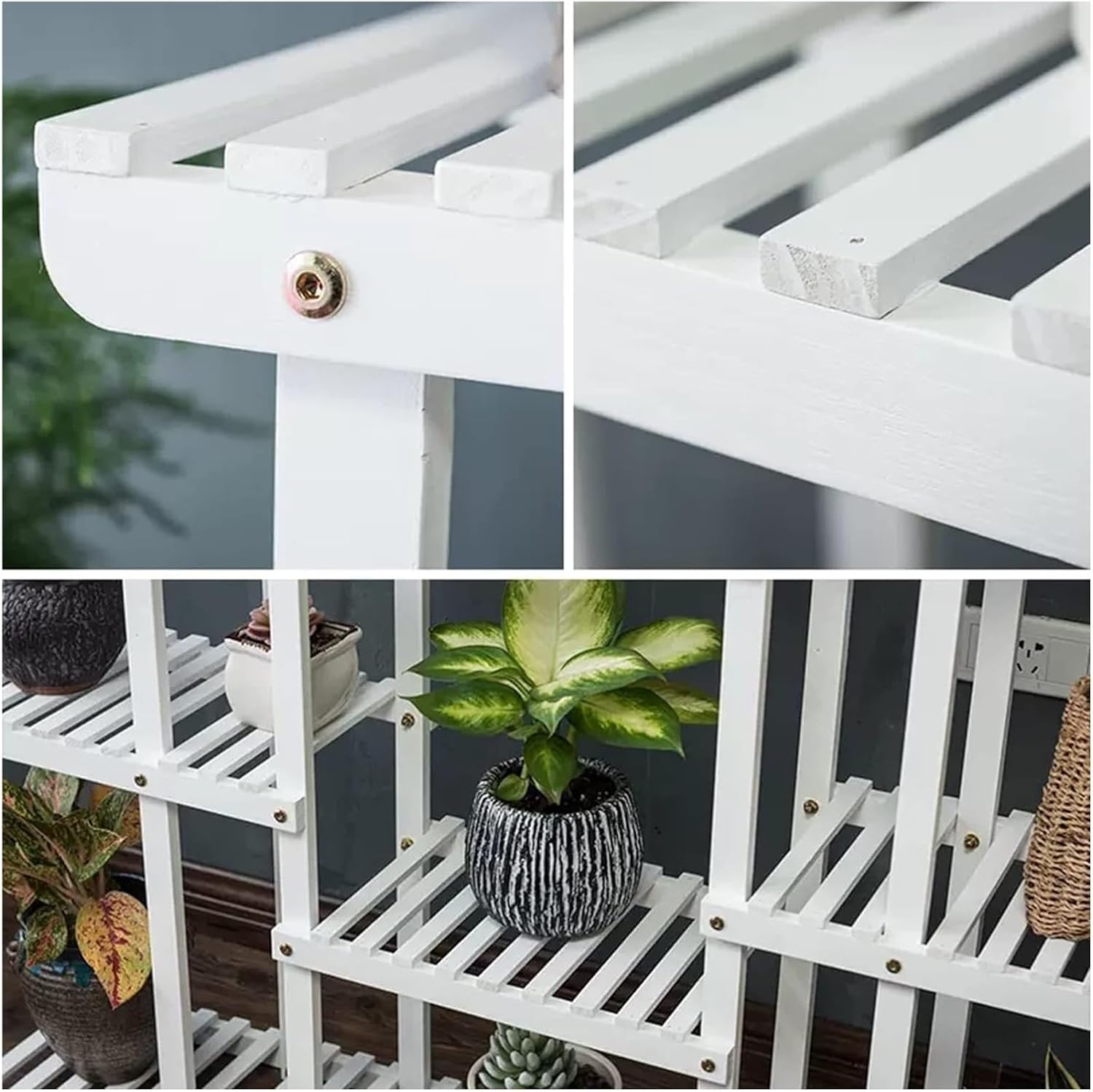 Potting Bench Table,Garden Potting Table, Plant Pot Display Rack for Window Plant Shelf Indoor Garden Balcony Home Decor Living Room Bedroom (Color : White, Size : 120x25x120cm)