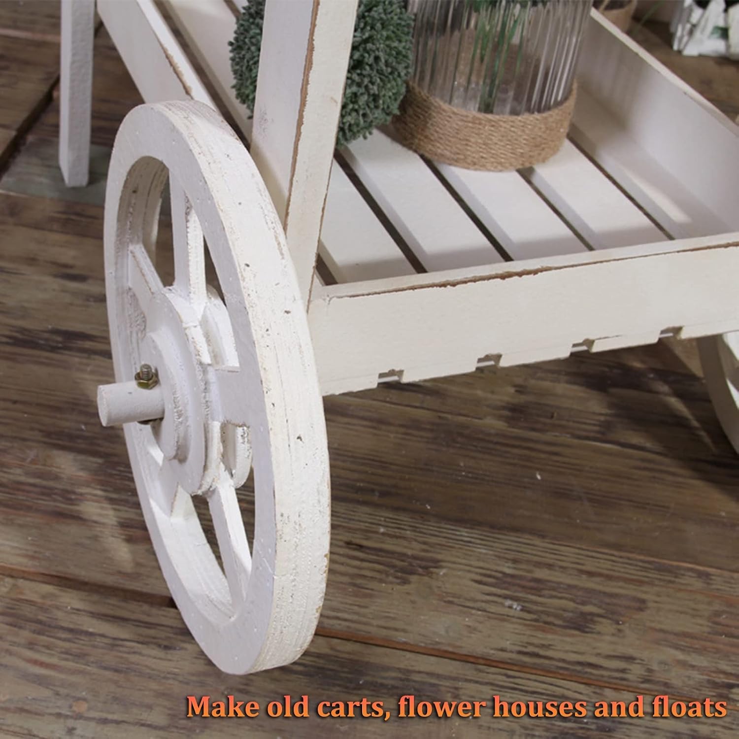Outdoor Potting Bench Cart Table, Home and Outdoor Multifunctional Wooden Table Top Worktable On Two Wheels