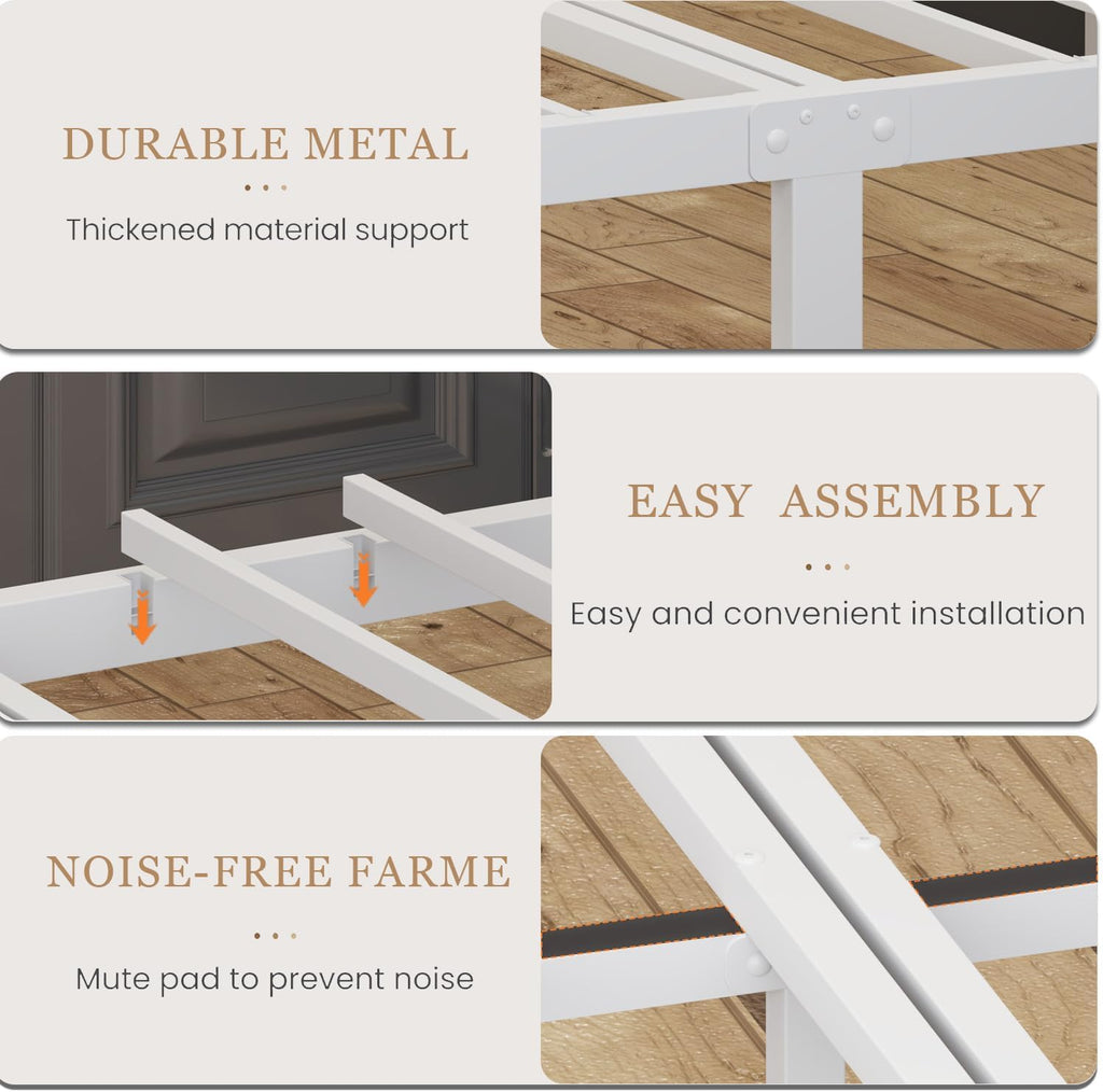 Jenmit Full Size Bed Frame with Charging Station & LED Lights,Full Metal Platform Bed Frame with Headboard and Footboard, Storage Space Under Bed,No Box Spring Needed,Noise Free, Easy Assembly, White