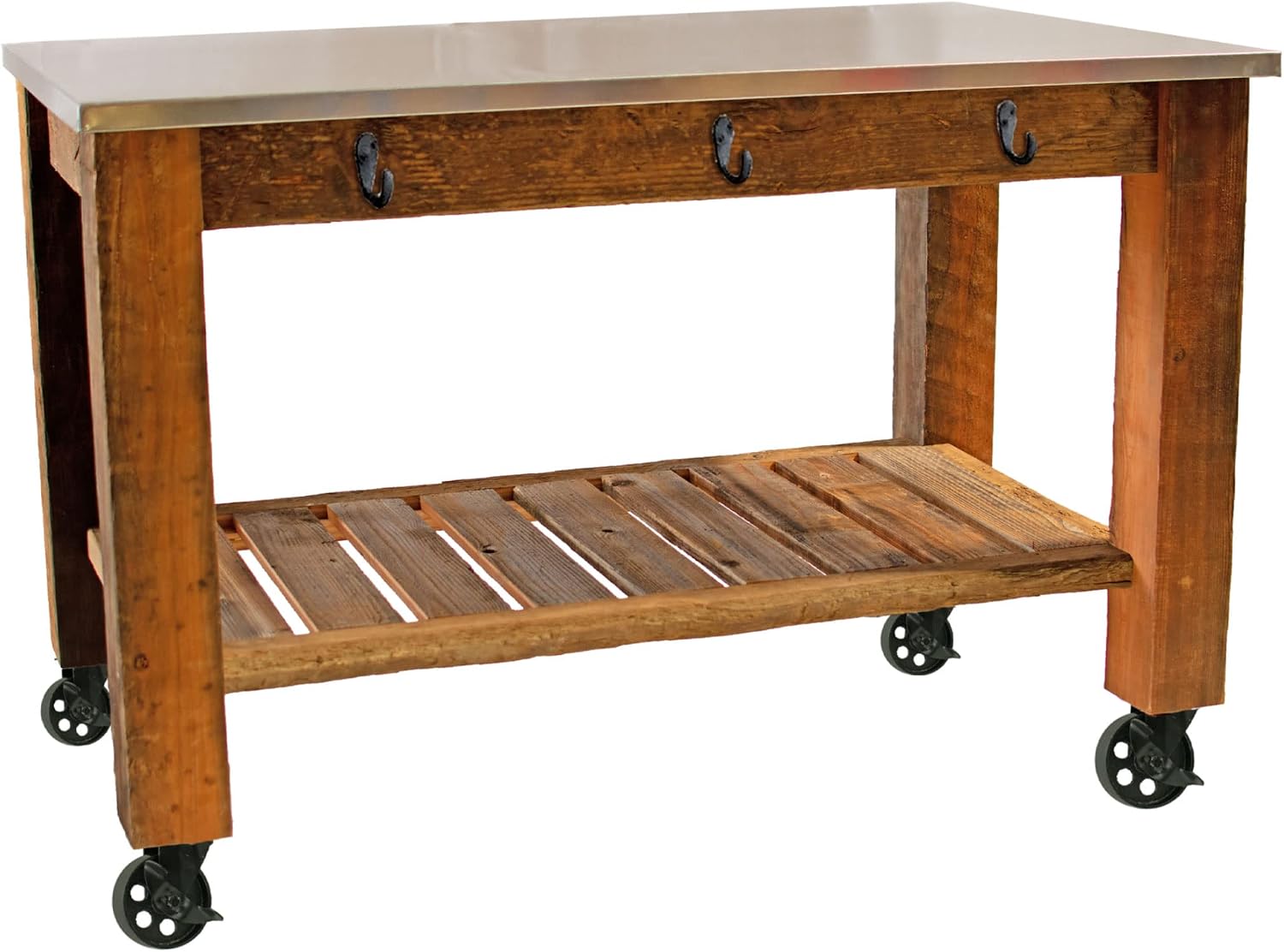 Redwood Potting Table Rolling Cart Swivel Cast Iron Wheels with Brakes Outdoor Garden Work Bench (with Hardware & 5in Black Caster)