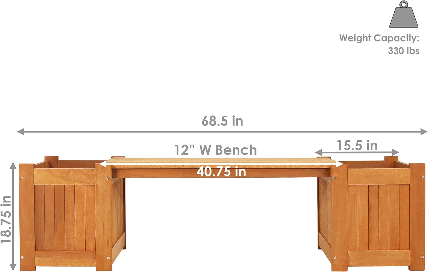 Sunnydaze 68-Inch Meranti Wood Outdoor Planter Box Bench with Teak Oil Finish