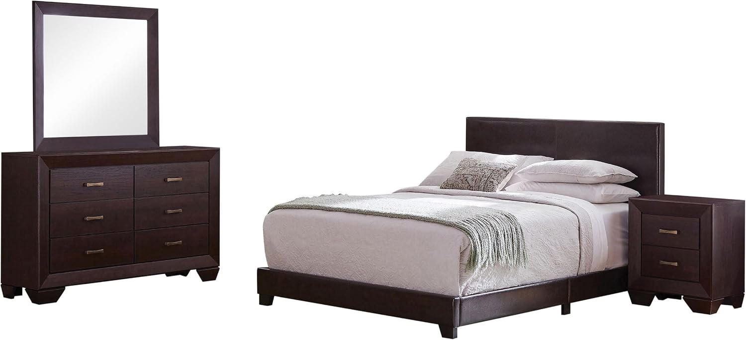 Coaster Home Furnishings Dorian Transitional 4-Piece Bedroom Set Leatherette Upholstered Full Size Panel Bed Frame 46-inch Headboard Dark Cocoa 300762F-S4