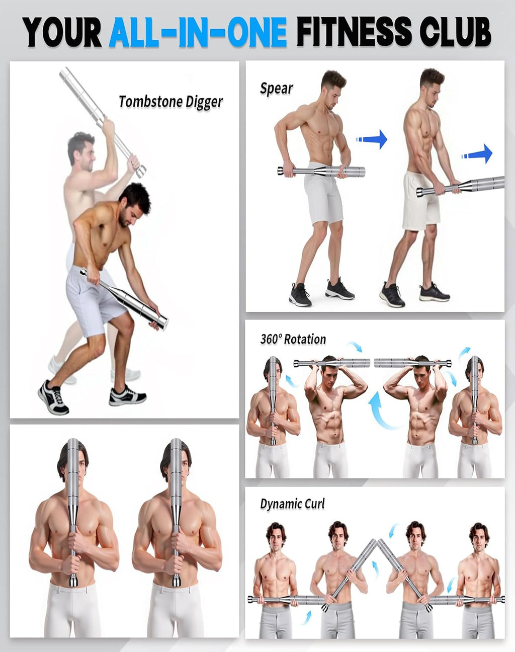 Adjustable Macebell, 6/8/13-in-1 Indian Club Weighted for Strength Training, Shoulder & Grip Workouts, Progressive Weight System