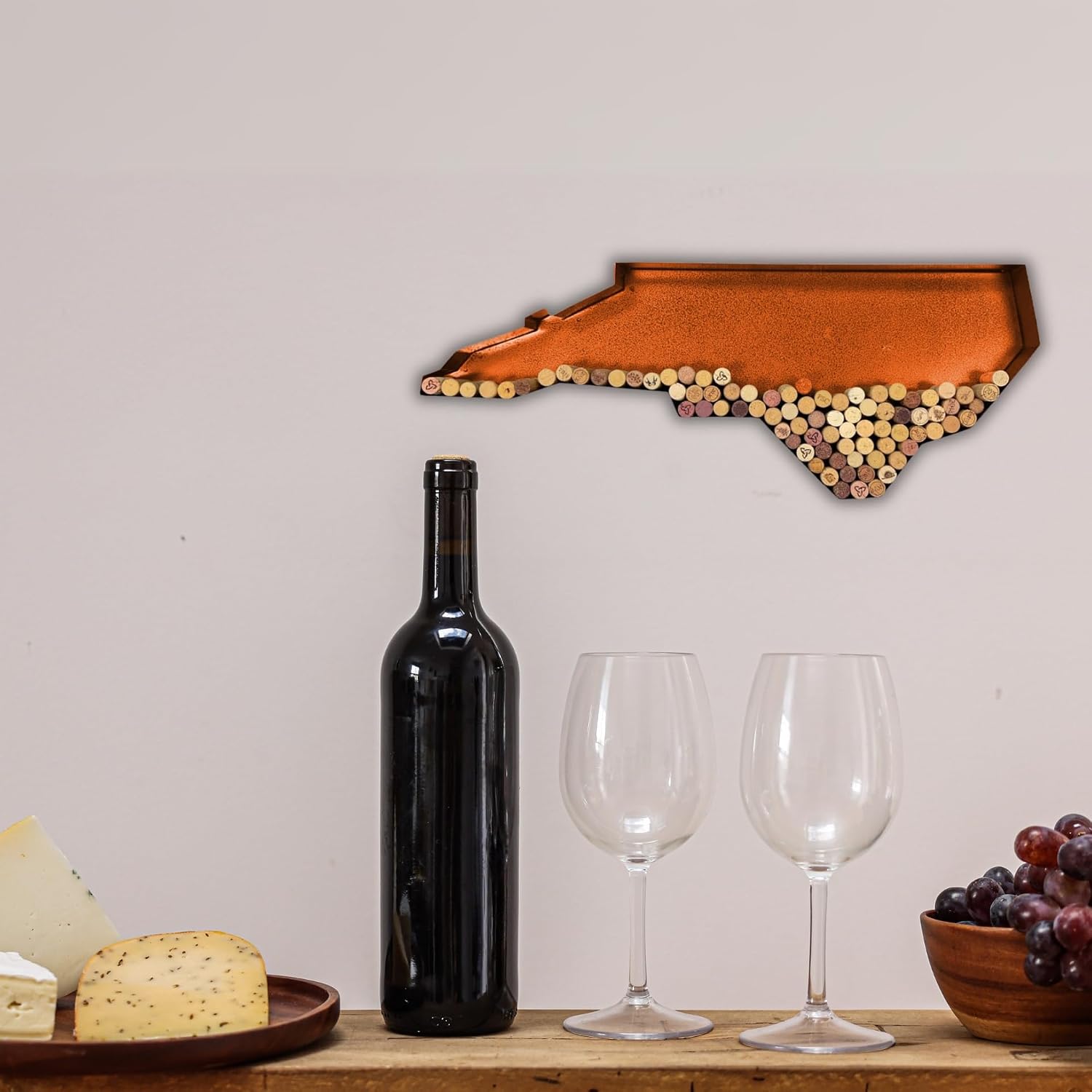 NEONSİGN North Carolina State Map Wine Cork Holder, Metal Wall Decor for Wine Lovers, Rustic Bar or Kitchen Display, Decorative Cork Storage Shaped Like North Carolina (Brown Patina, 18 inch)