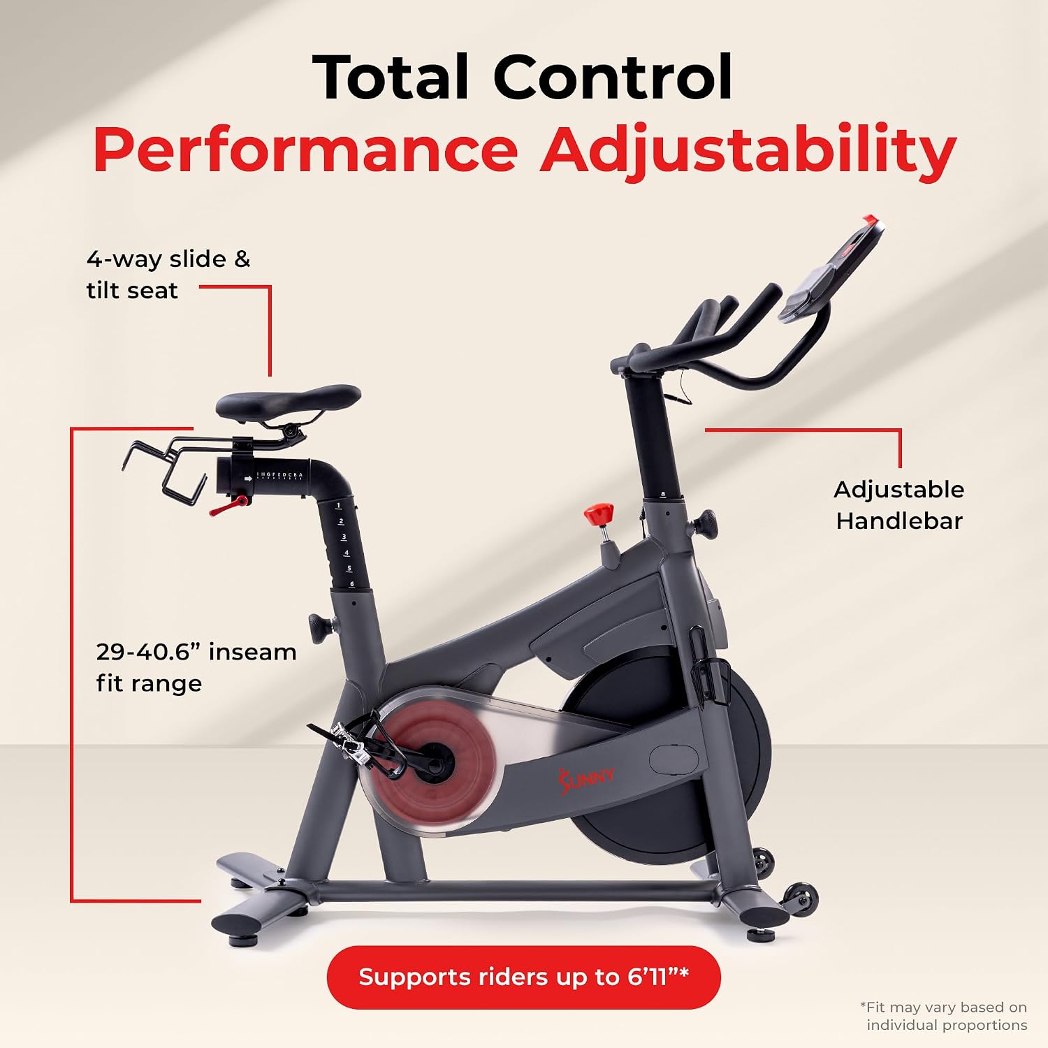 Sunny Health & Fitness Smart Magnetic Indoor Cycling Bike, Stationary Exercise Cardio Equipment, Free SunnyFit Training App