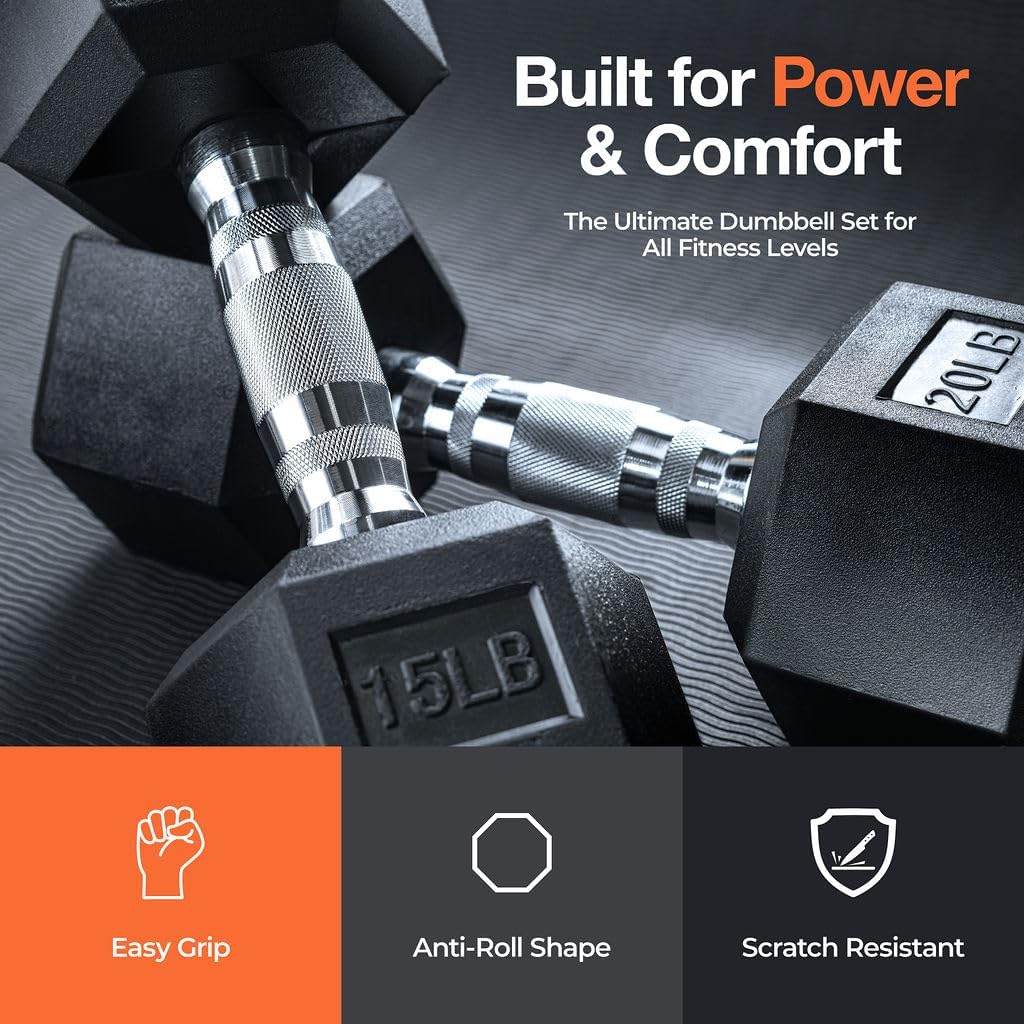 Sagler Weights Dumbbells Set with Rack - 150 lb Rubber-Coated Dumbbells for Easy Grip, Durable Carbon for Strength Training, Essential Workout Equipment for All Fitness Levels