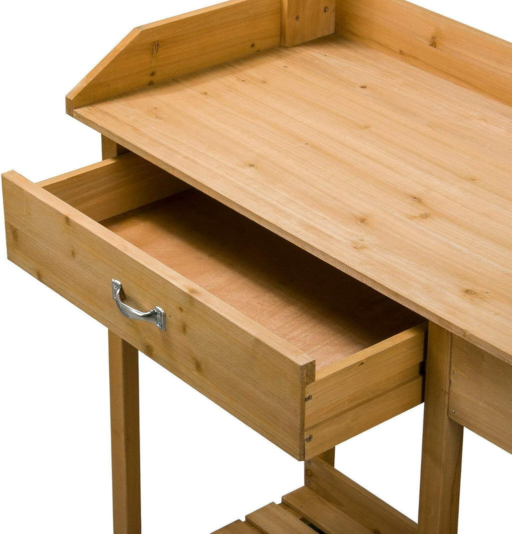 Wood Workbench Planting Table Potting Bench Garden Shelf Outdoor Storage w/Sink with Ebook