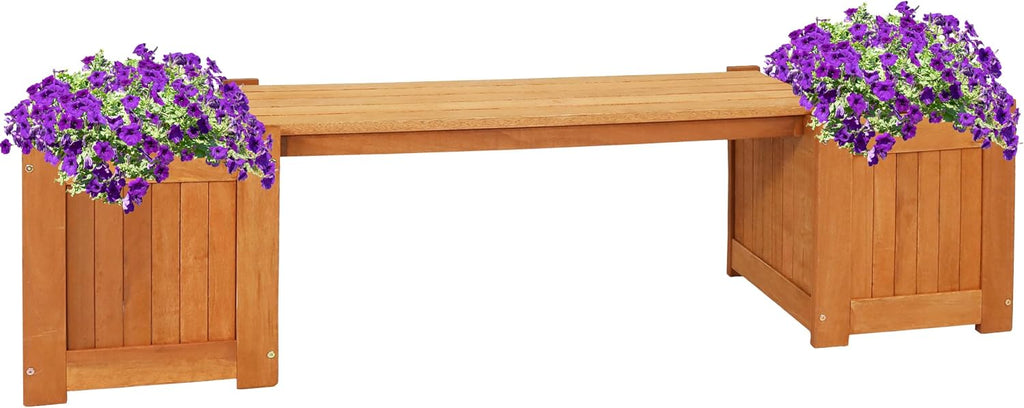 Sunnydaze 68-Inch Meranti Wood Outdoor Planter Box Bench with Teak Oil Finish