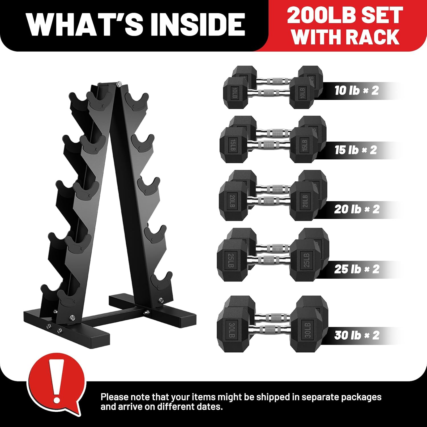 PAPABABE Hex Dumbbell Sets with Rack, 100-600lb Rubber Coated Dumbbell Weight Set and Storage Rack, Multiple Options Hand Weights for Strength Training
