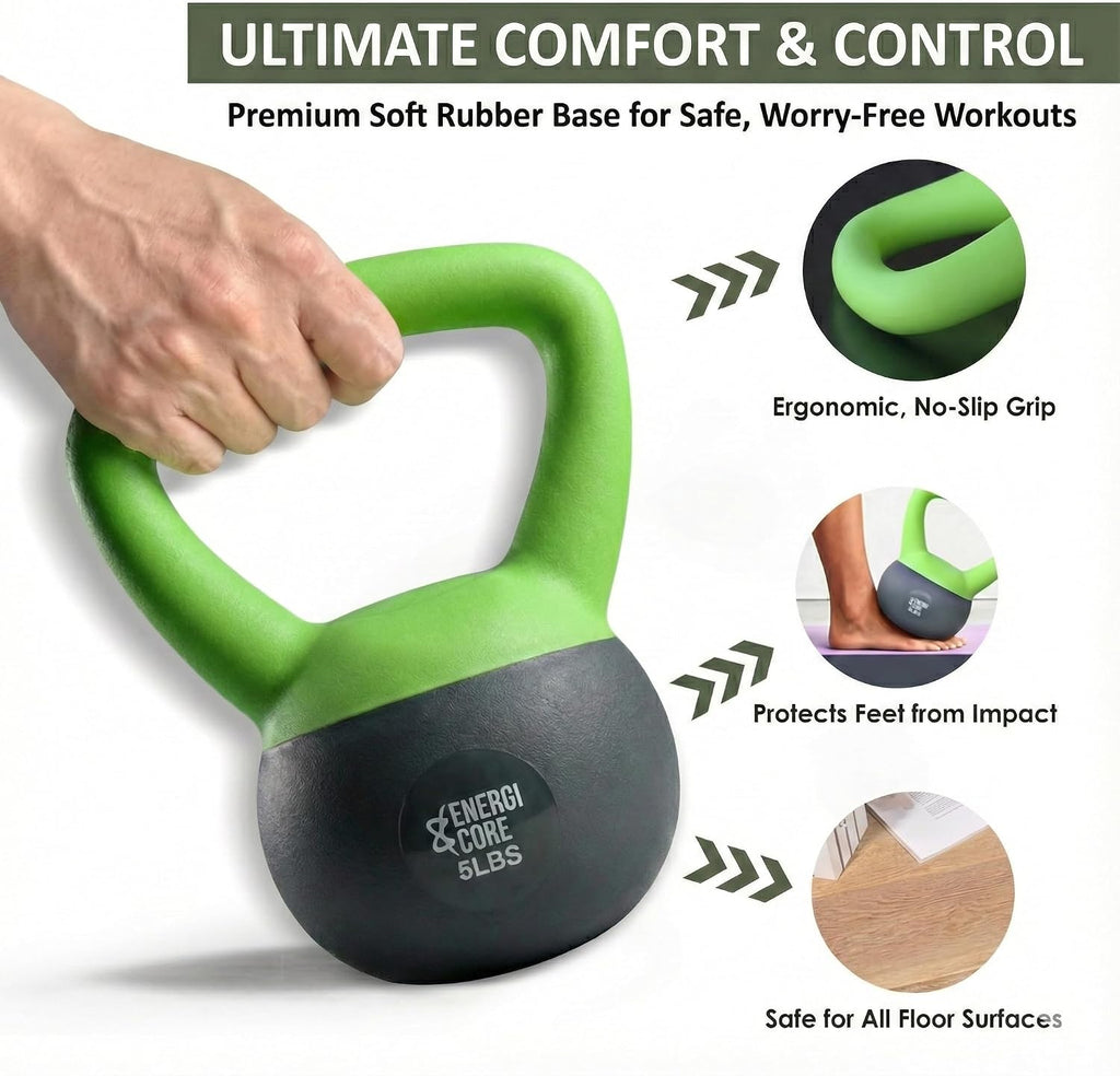 ENERGI CORE Kettlebell - Sand Filled Weight for Home Gym Workouts & Strength Training - Portable Exercise Kettle Bell for Women & Men
