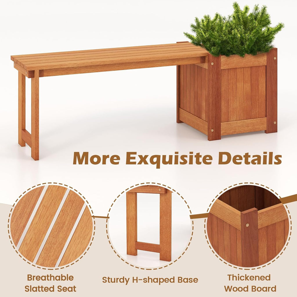2 Benches with Planter Boxes, 2 in 1 Wooden Flower Box Kit with Seat, Open-Ended Base & Slotted Construction, Outdoor Plant Container for Garden, Yard, Balcony (Natural)