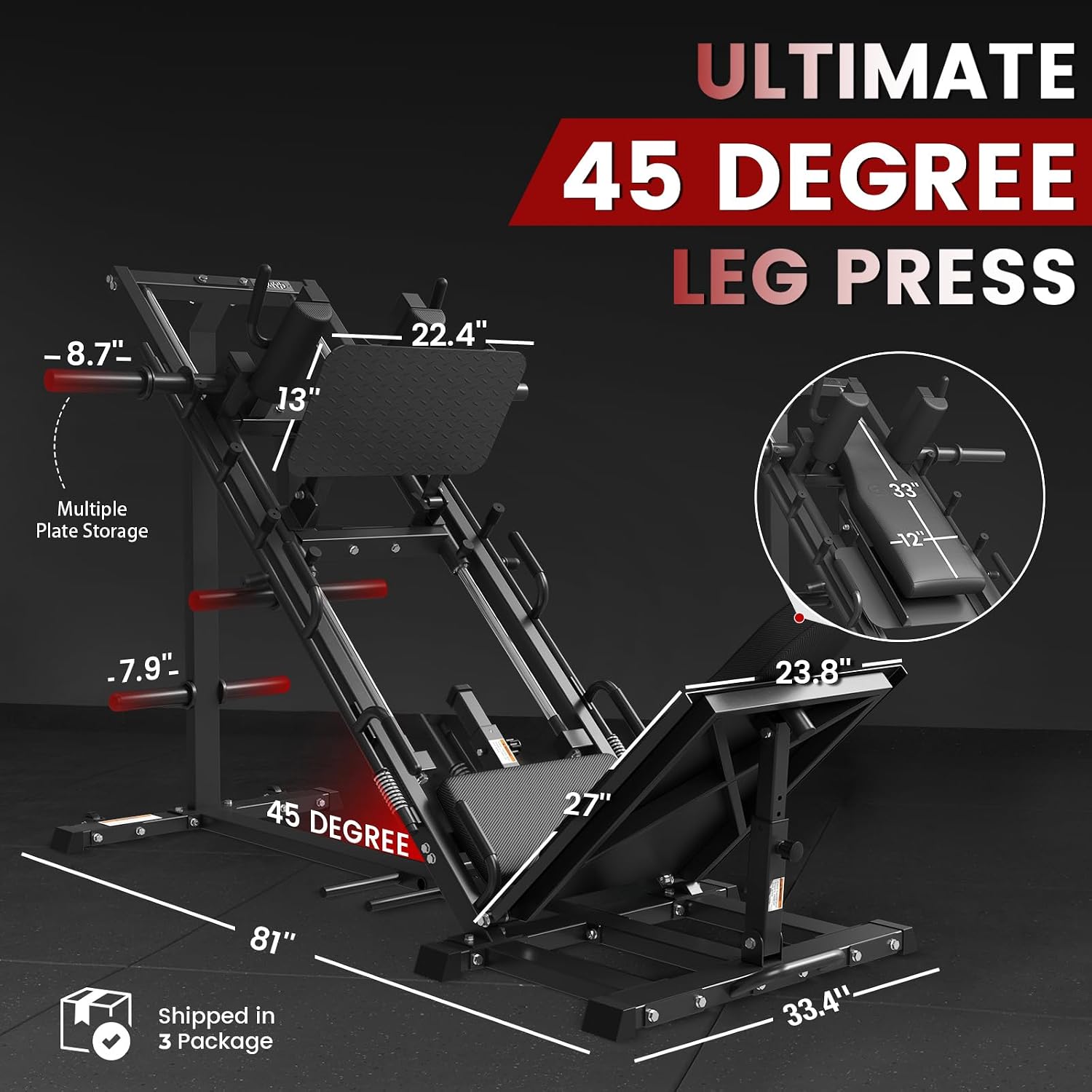 GMWD Leg Press Hack Squat Machine Combo, Leg Exercise Machine with Linear Bearing, 45-Degree Lower Body Special with Weight Storage for Quads, Hamstring, Glutes, Calves, Home Gym Leg Day Equipment