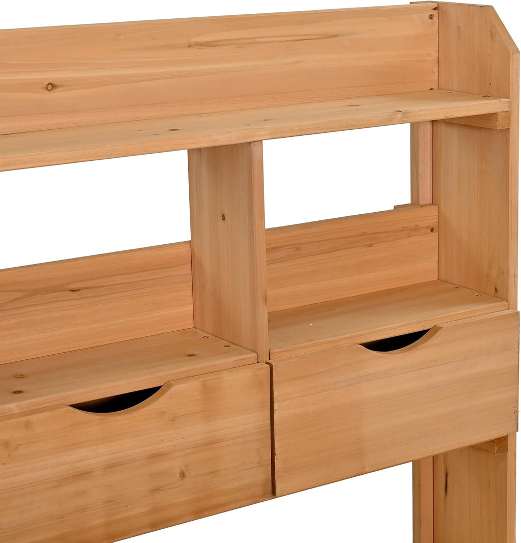 Farmhouse Patio Potting Bench,Large Freestanding Garden Workstation with 6 Drawers, Bottom Storage and Side Hook,Outdoor Kitchen Island (Natural-s-)
