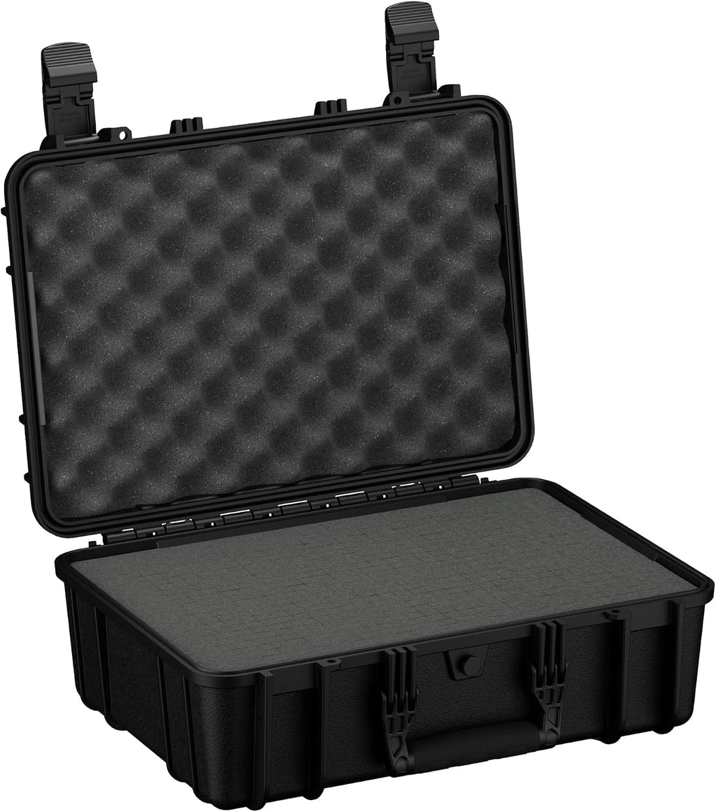 Condition 1 18' Medium Waterproof Hard Case with Foam, Model 801, Portable Protective Storage Box for Travel, Tactical Gear, Made in USA, 18.36'x13.70'x 7.03' Black