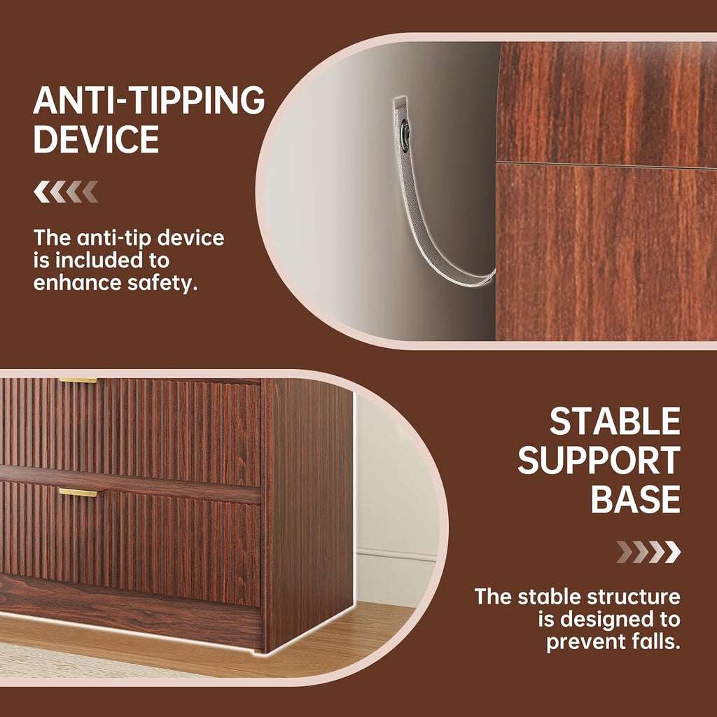 FURSUN Fluted 5 Drawers Dresser for Bedroom, 48' Tall Wooden Modern Dresser with Metal Handle, Curved Profile Design, Storage Organizer for Bedroom, Living Room, Hallway, Dark Walnut