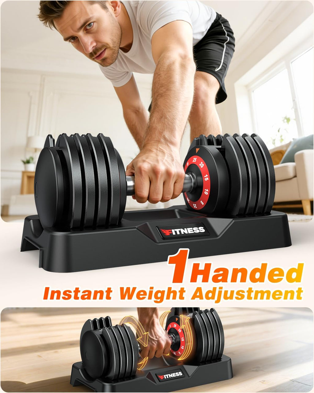 XDDIAS Adjustable Dumbbells Set of 2 for Strength Training, One-Hand Quick Adjust, 25/55/80/90 lbs Options, Anti-Slip Grip Handle, Compact Home Gym Weights for Men Women