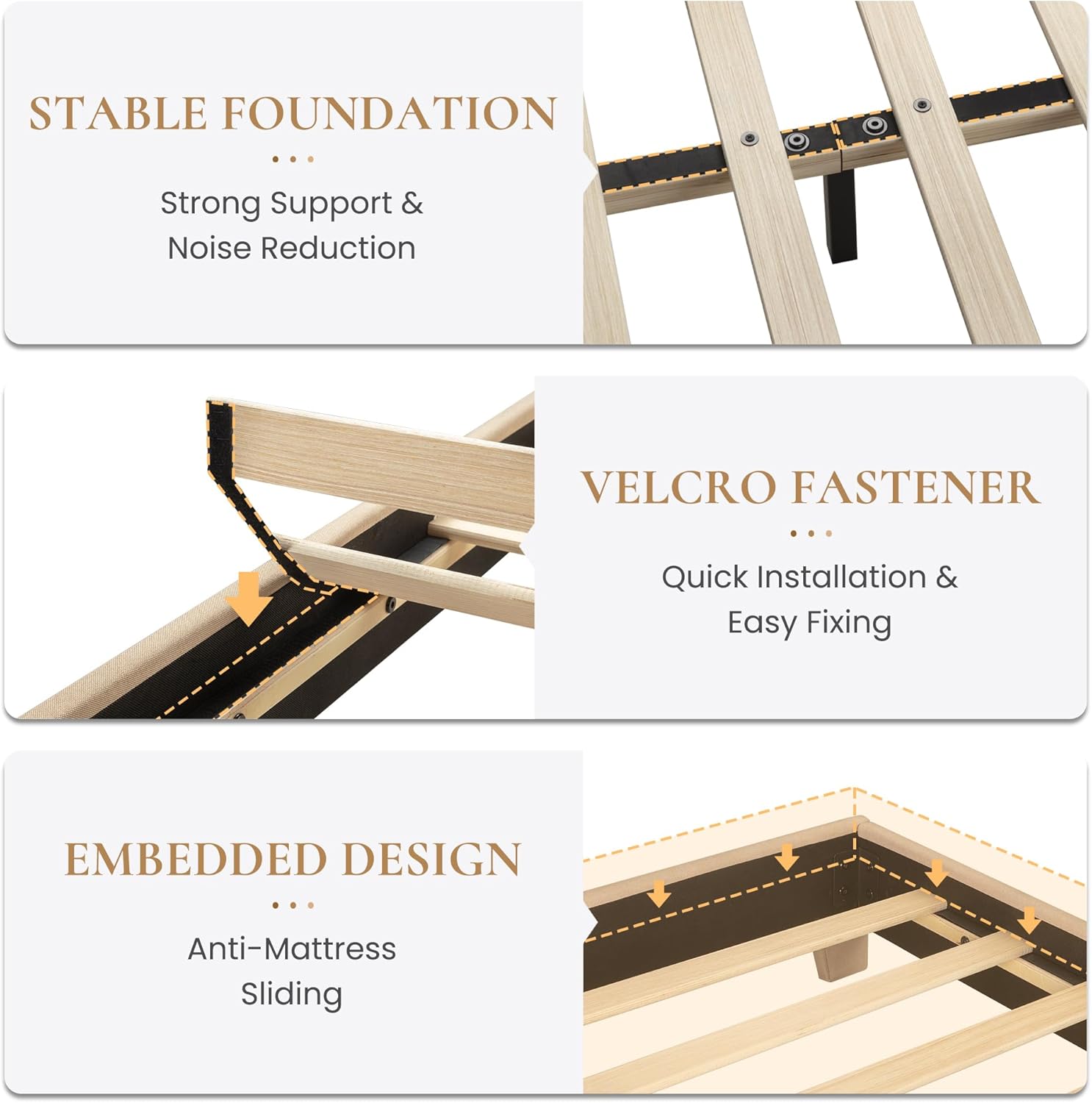 SHA CERLIN Upholstered King Size Bed Frame with Adjustable Headboard, Stable Mattress Foundation, Strong Back-Support, No Box Spring Needed, Beige