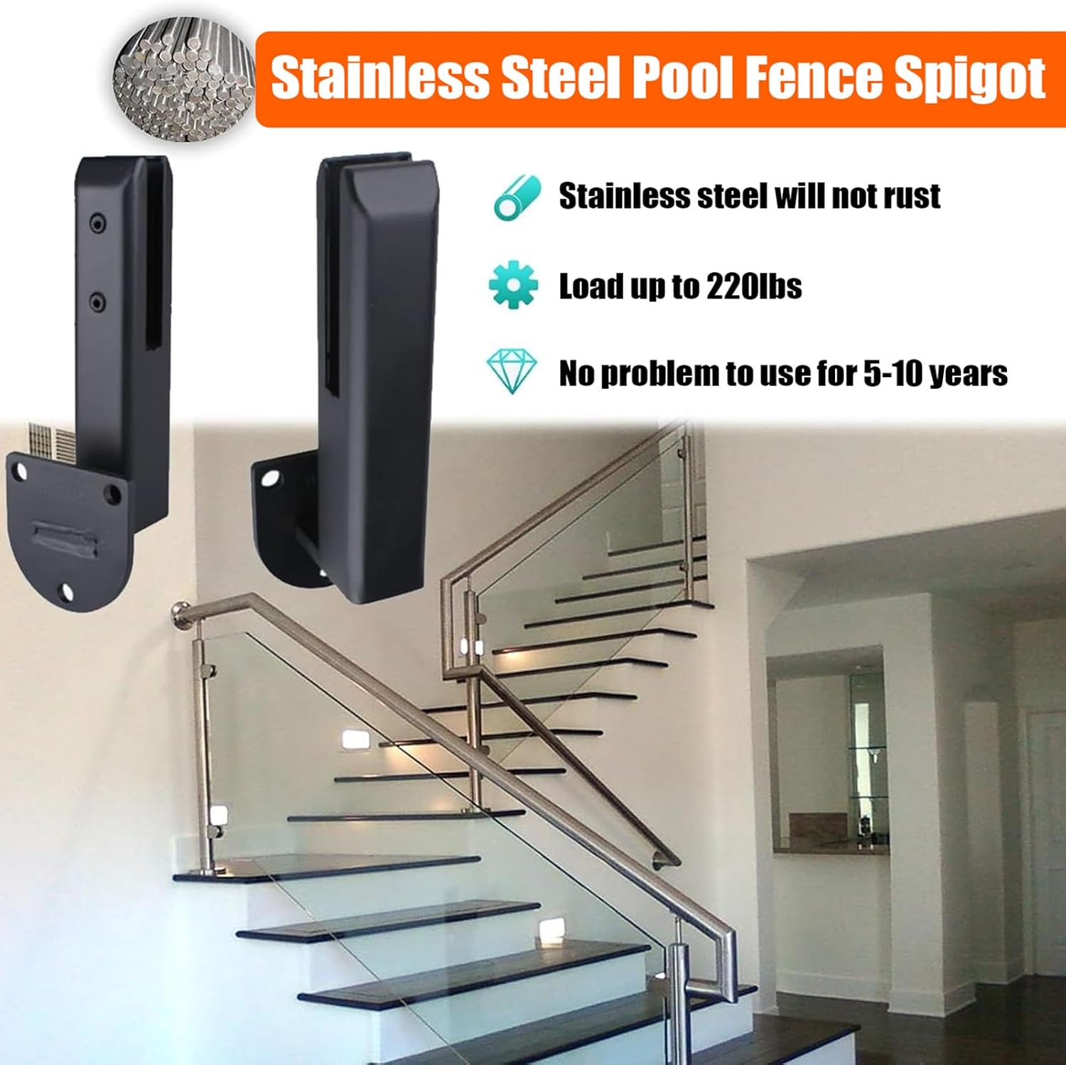Glass Railing Clamp Stainless Steel Glass Clamp Pool Fence Balustrade, Side Mounted Staircase Glass Bracket, Balcony Garden Deck Standoff Fixing Clip,Black,4 Pack