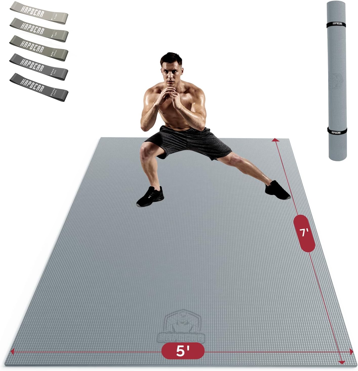 HAPBEAR Large Exercise Mat-7'x5'/6'x8'/6'x9'/6'x10'/6'x12'x8mm(1/3'),Non-Slip, Ultra Durable, Thick Workout Mat for Home Gym Flooring Cardio, Yoga for Fitness, High-Density, Shoes-Friendly