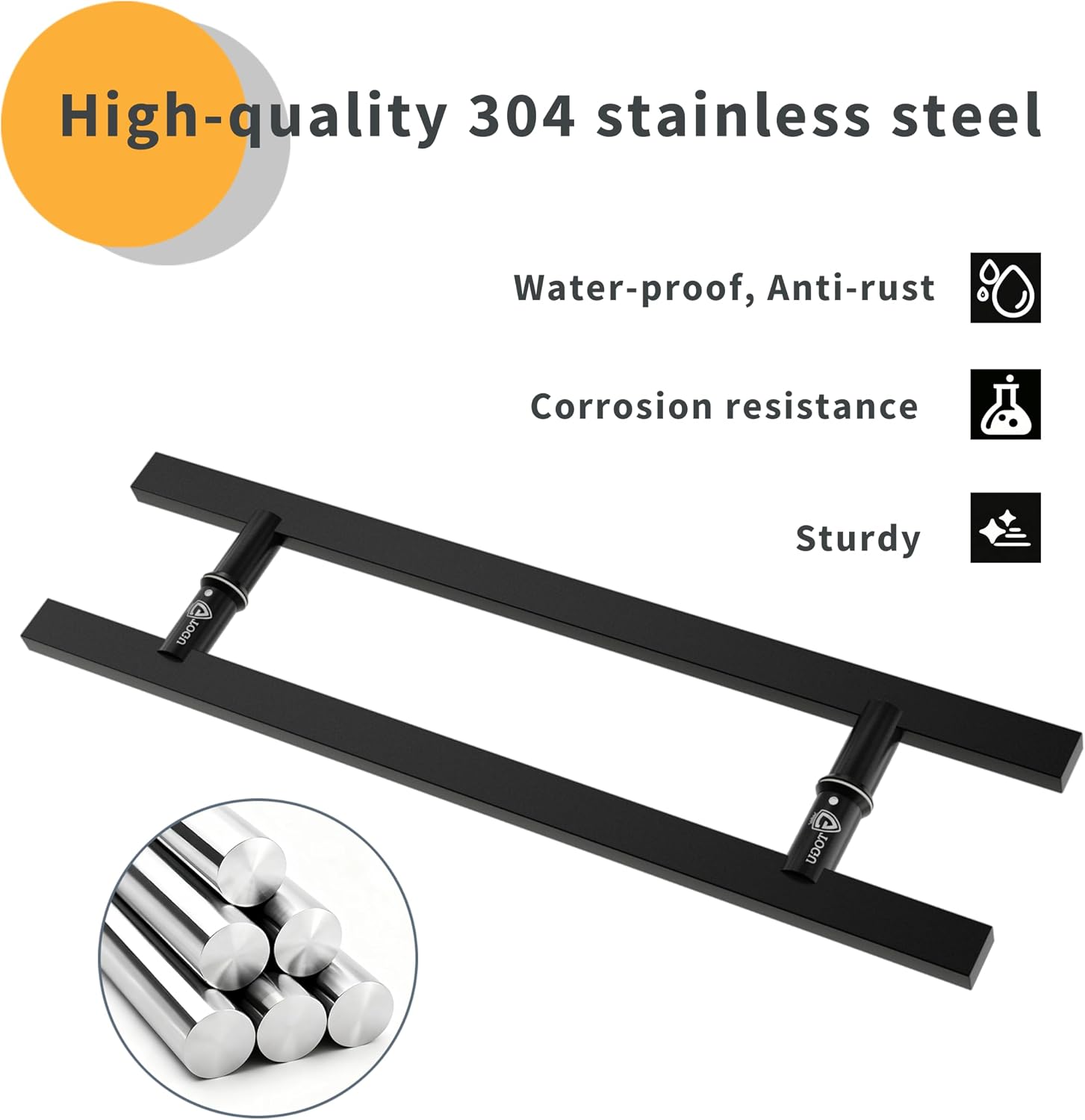 TOGU TG-6017 71 inches Solid Standoffs Heavy-Duty Commercial Grade-304 Stainless Steel Push Pull Door Handle/Barn Door Pull Handle/Glass Pulls, Matte Black Finish
