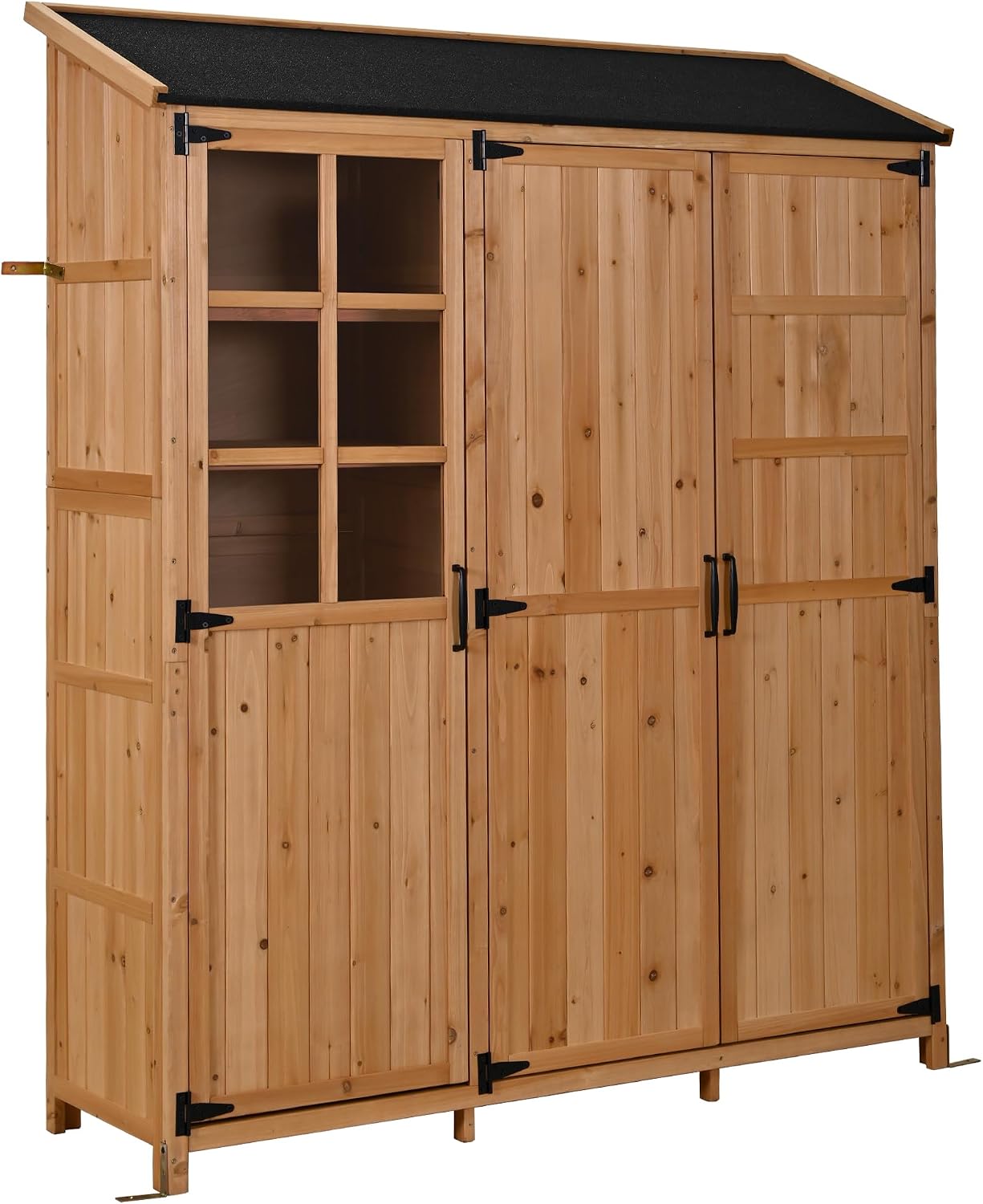 71.6' Large Potting Bench with Storage Cabinet and 2 Drawers, Garden Shed with Waterproof Roof and 7 Shelves, 6 Hooks for Backyard, Natural