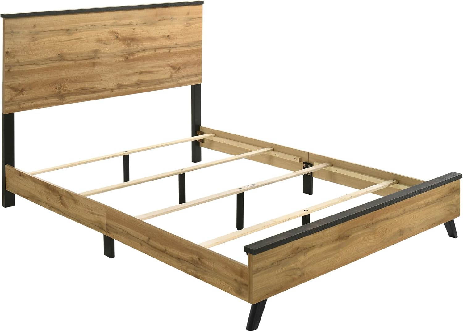 Benzara Wemy 4 Piece Full Size Bed Set, Rustic Brown Pine Wood, Tapered Legs