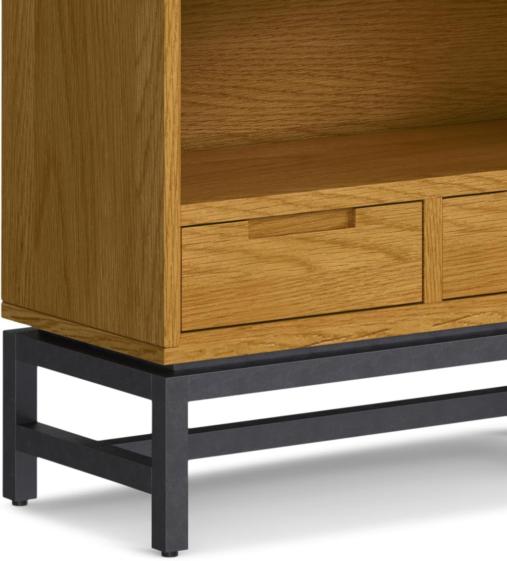 SIMPLIHOME Banting Bookcase - 66 inch Tall Solid Oak Veneer and Metal Bookshelf, Industrial Storage for Living Room, Study Room or Office with Open Shelves and Metal Frame