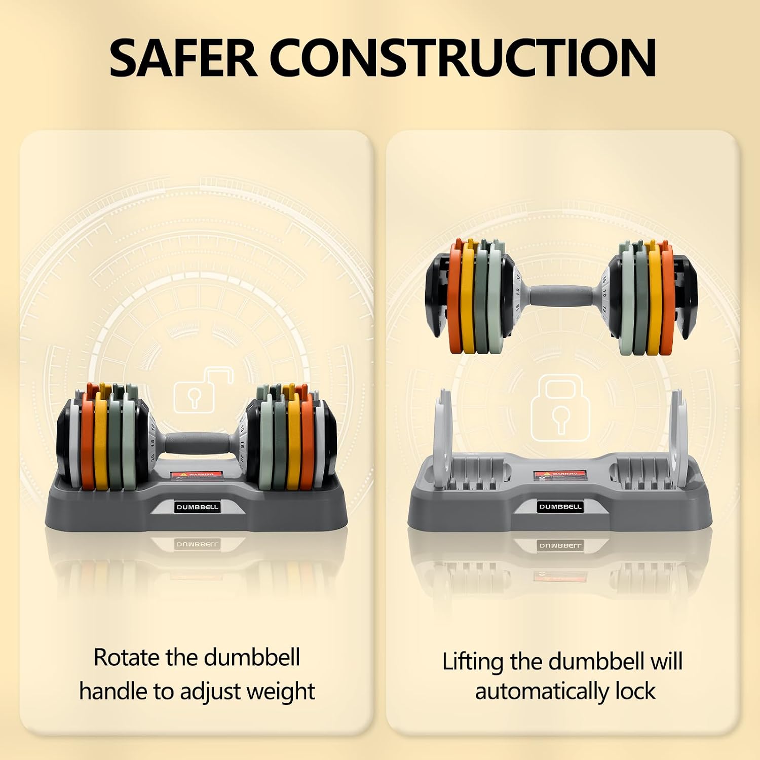 AOTOB Adjustable Dumbbell Set 25/55 Lbs (Pair), Fast Weight Adjustment with Anti-Slip Turning Handle, Space-Saving for Home Gym, Strength Training Equipment for Men & Women