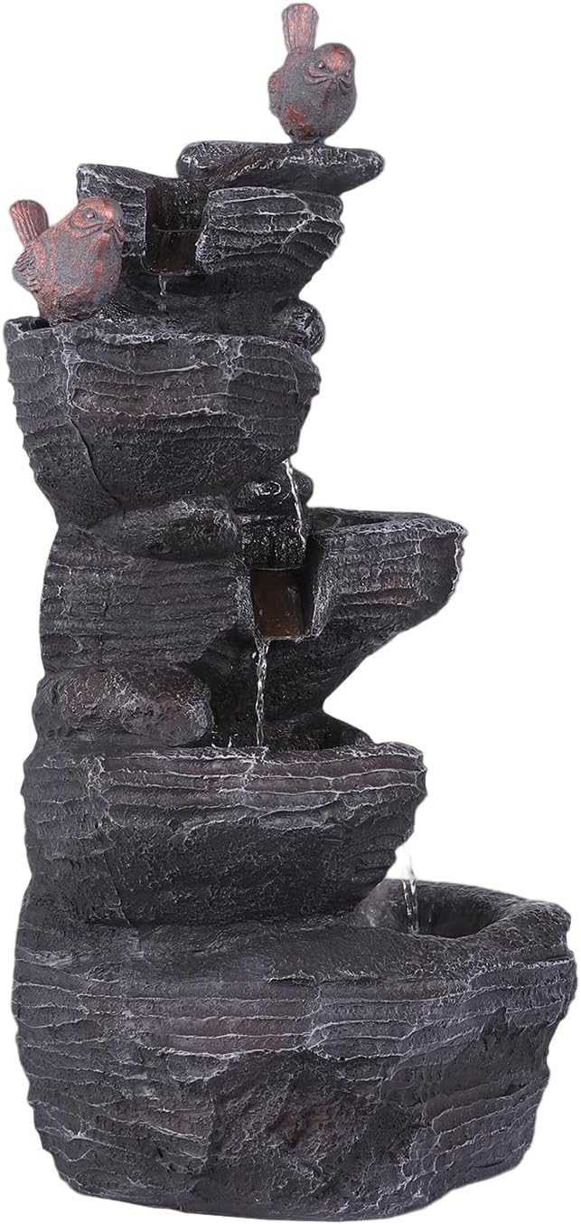 Generic Resin Stone Imitation Waterfall with LED Lights Desktop Waterfall Fountain Tabletop Fountain Relax Meditation Decor for Home Office