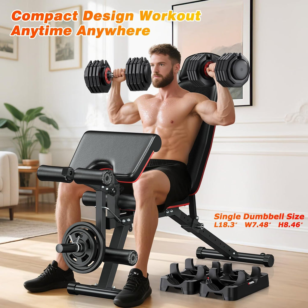 XDDIAS Adjustable Dumbbells Set of 2 for Strength Training, One-Hand Quick Adjust, 25/55/80/90 lbs Options, Anti-Slip Grip Handle, Compact Home Gym Weights for Men Women