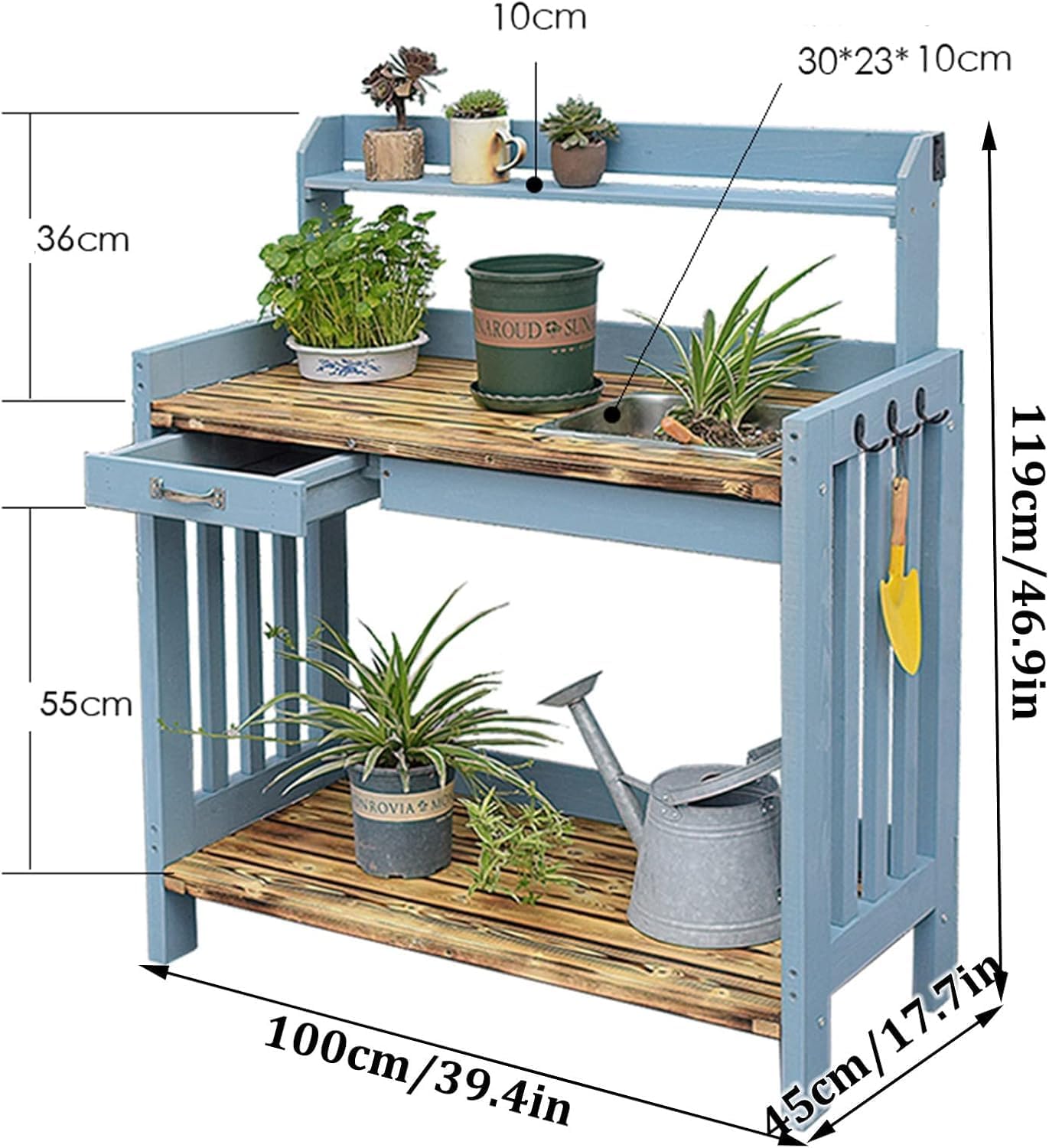 Flower Display Stand, Plant Stand Indoor, Garden Potting Bench Table, Tool Storage Rack,with Drawer/Adjustable Shelf Rack/Removable Sink
