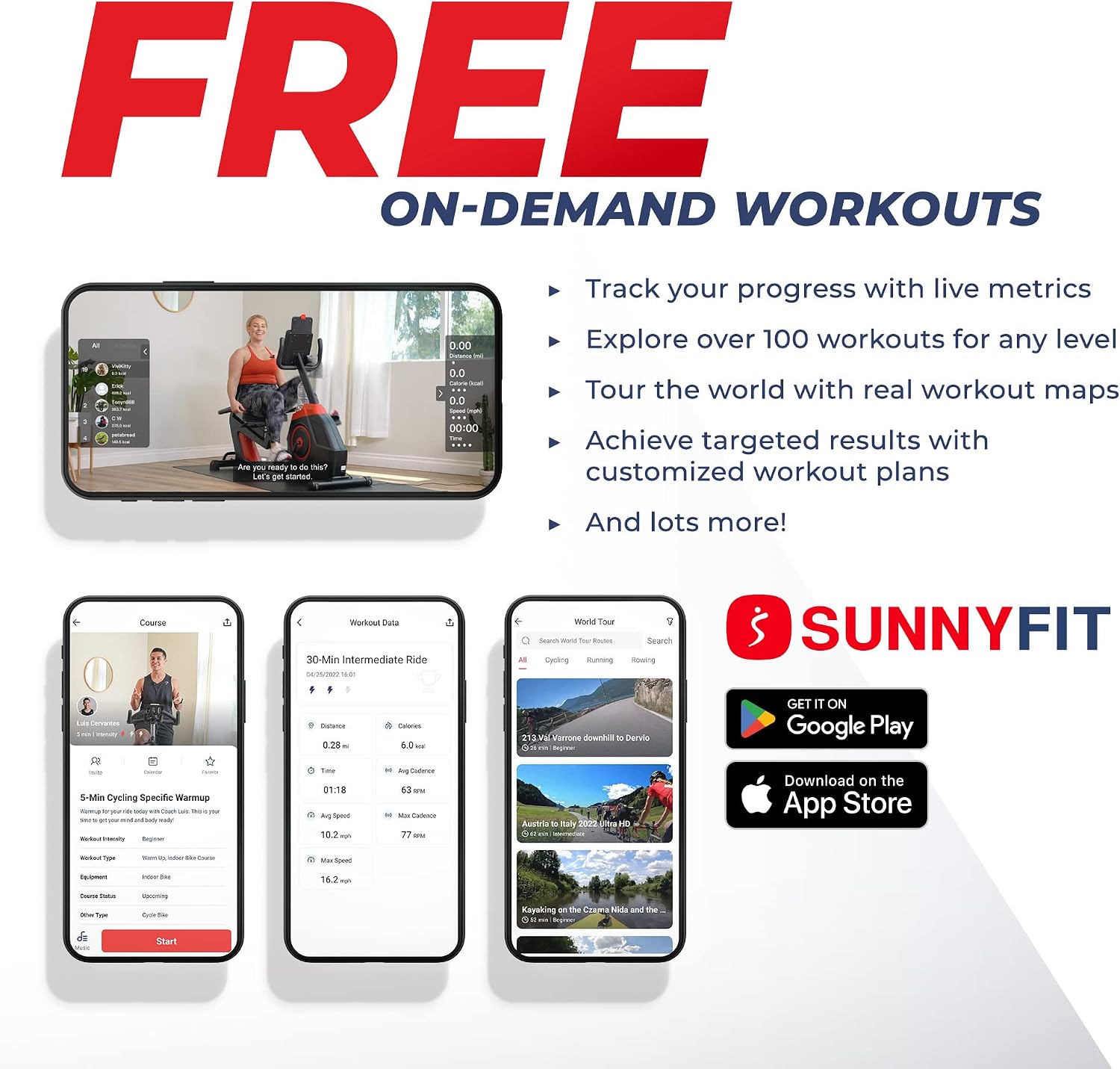 Sunny Health & Fitness Smart Recumbent Exercise Bike, Adjustable Cushion Seat & Mesh Back-Rest for Home Training, Magnetic Resistance & Belt-Drive for Quiet & Smooth workout, Free SunnyFit App Connect